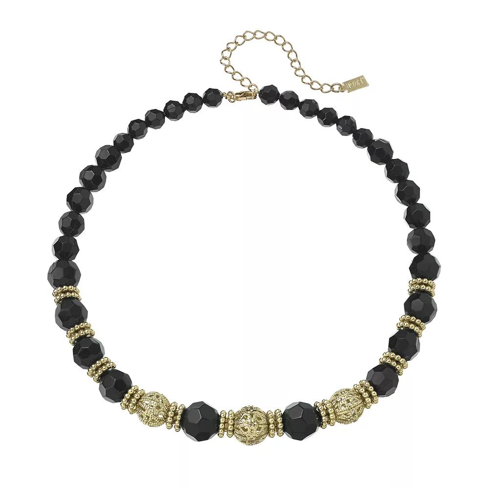 1928 Gold Tone Filigree Bead Necklace, Women's, Size: 16", Black Product Image