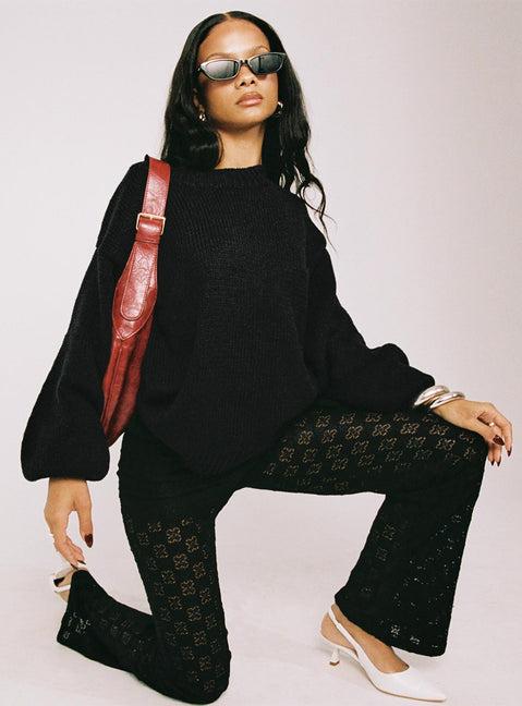 Harmony Balloon Sleeve Knit Sweater Black Product Image