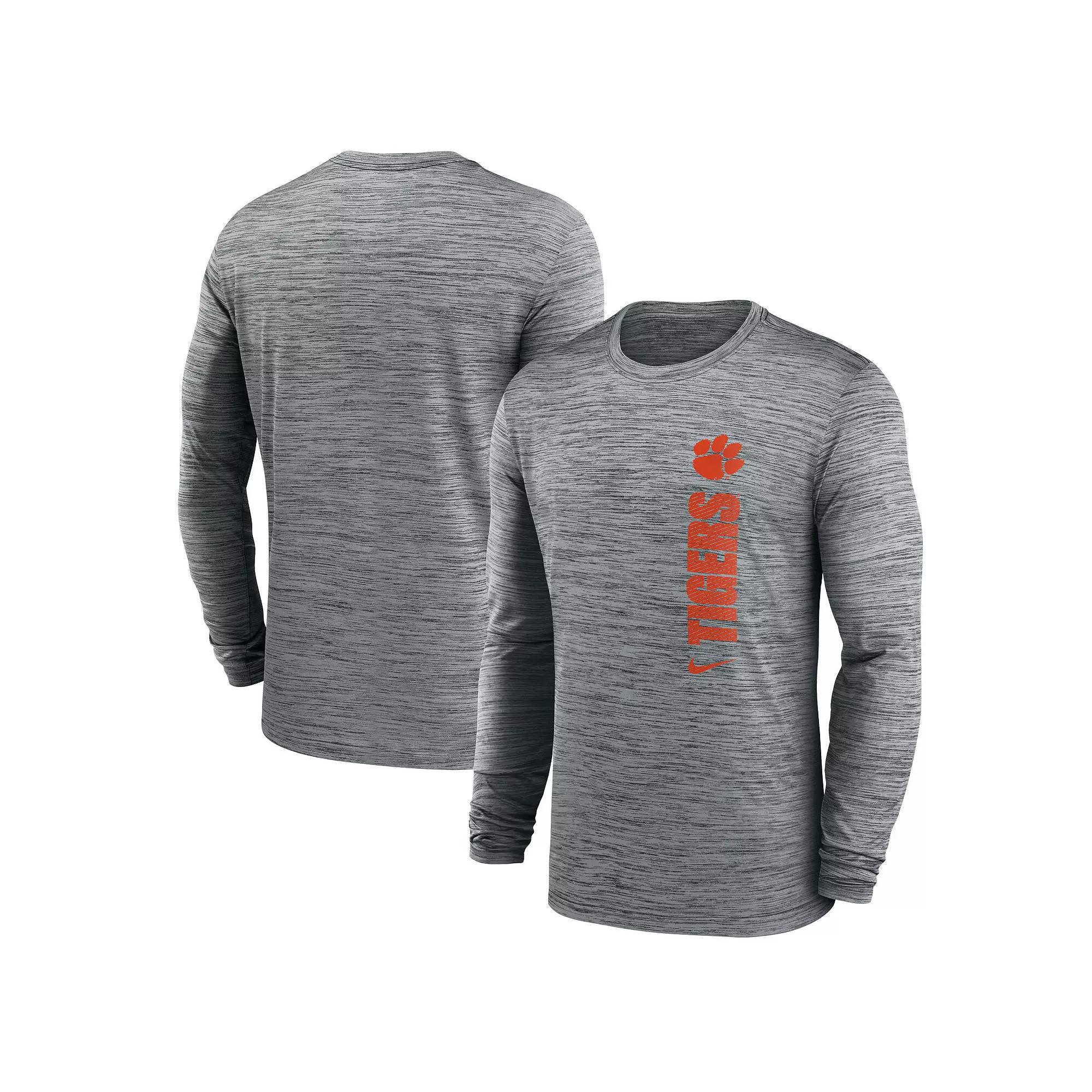 Men's Nike Heather Gray Clemson Tigers 2024 Sideline Velocity Performance Long Sleeve T-Shirt,  Product Image