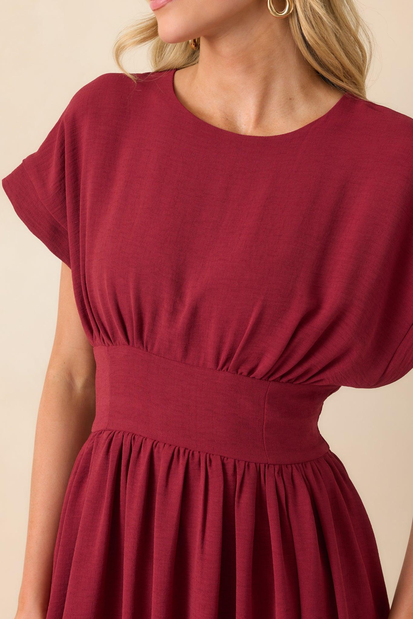 Faded Photographs Burgundy Chiffon Cap Sleeve Maxi Dress Product Image