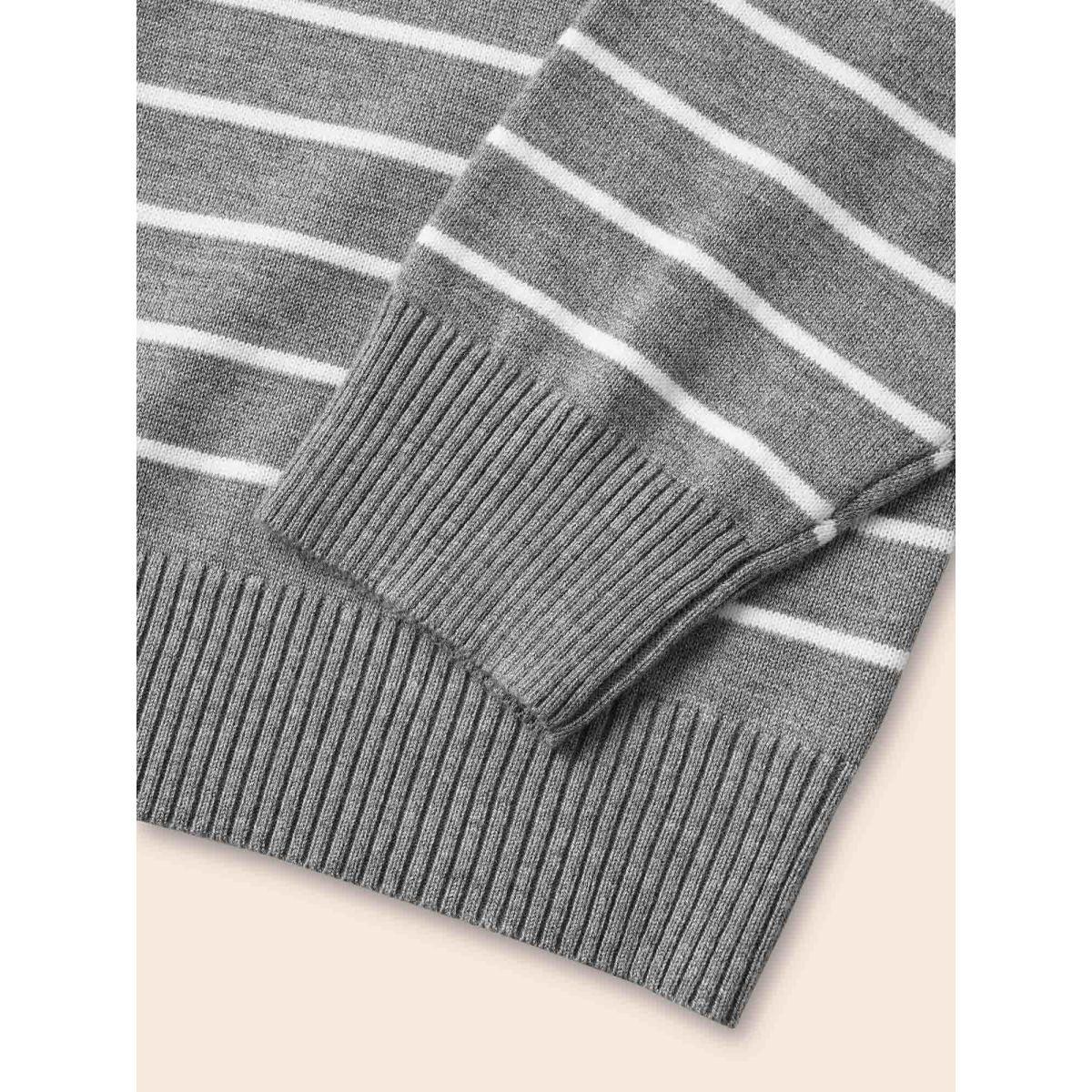 Plus Size Supersoft Essentials Striped Knit Pullover Mediumgray Women Workwear Essentials Three Quater Length Sleeve Polo Work Pullovers BloomChic 18-20/2X Product Image