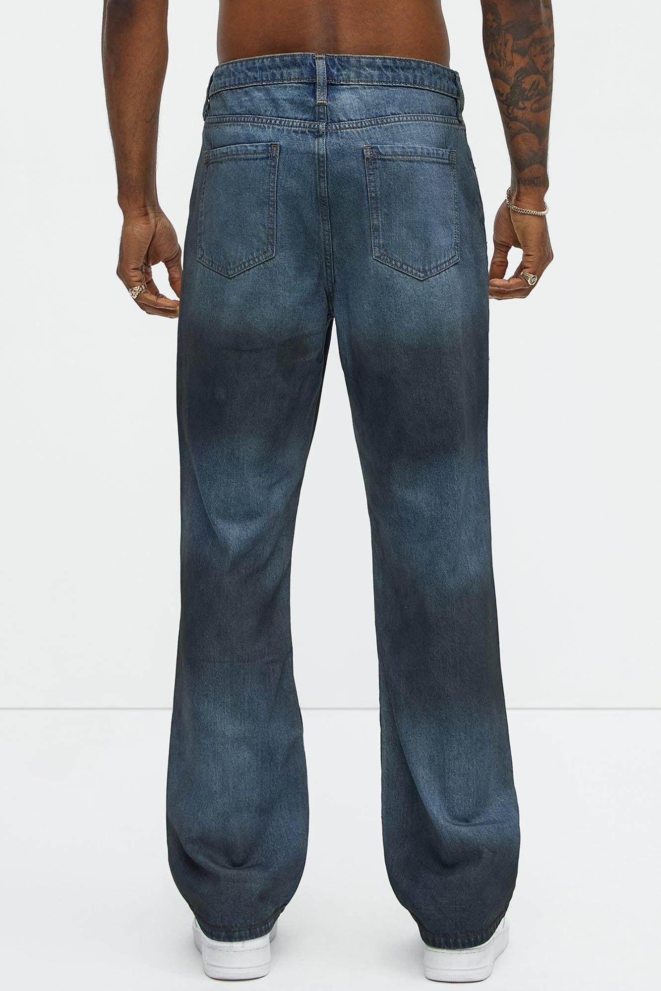 Oil Stained Straight Jeans - Dark Wash Product Image