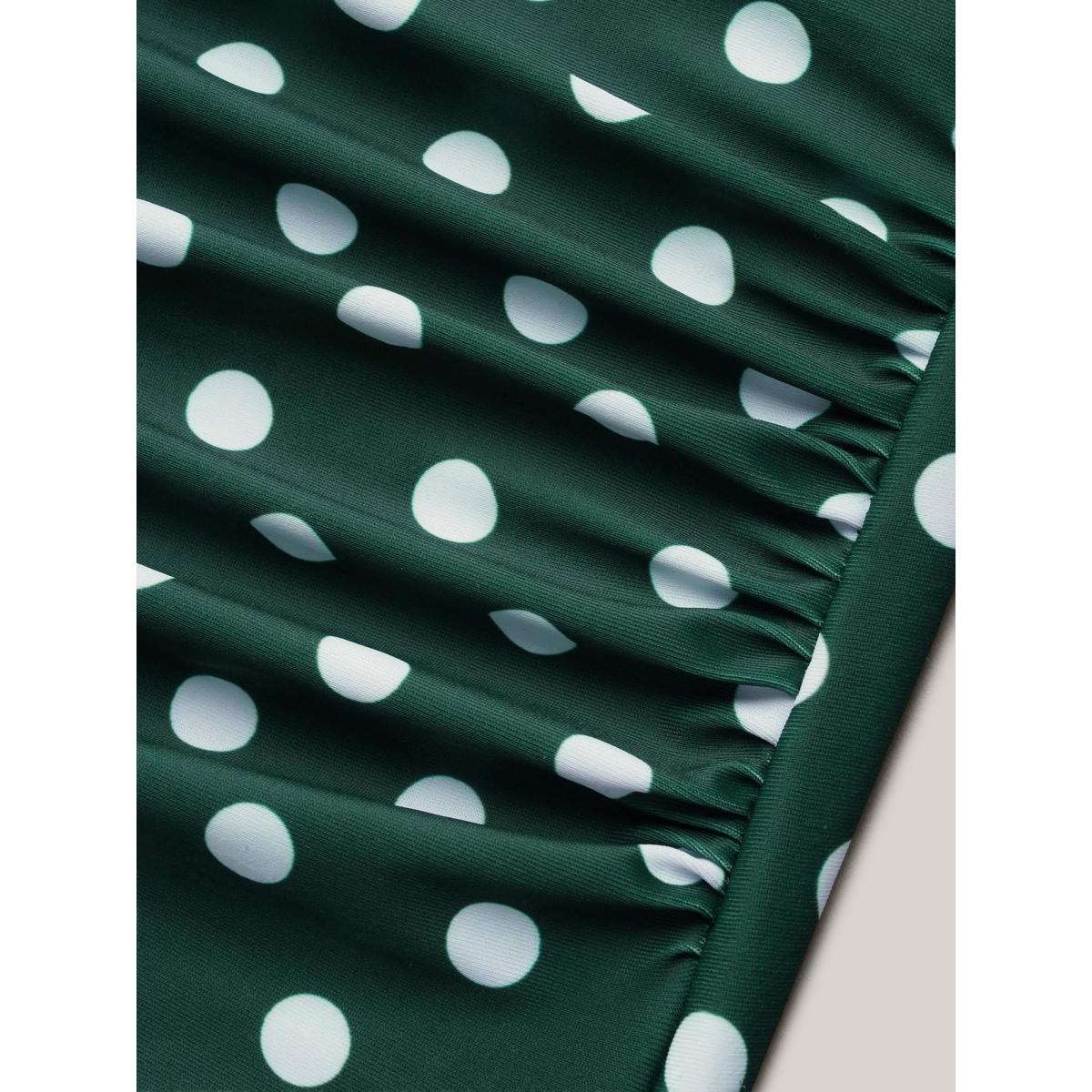 Plus Size Cold-Shoulder Polka Dot Ruffle One-Piece Swimsuit Women's Swimwear DarkGreen Beach Gathered Curve Bathing Suits High stretch One Pieces BloomChic 12/L Product Image
