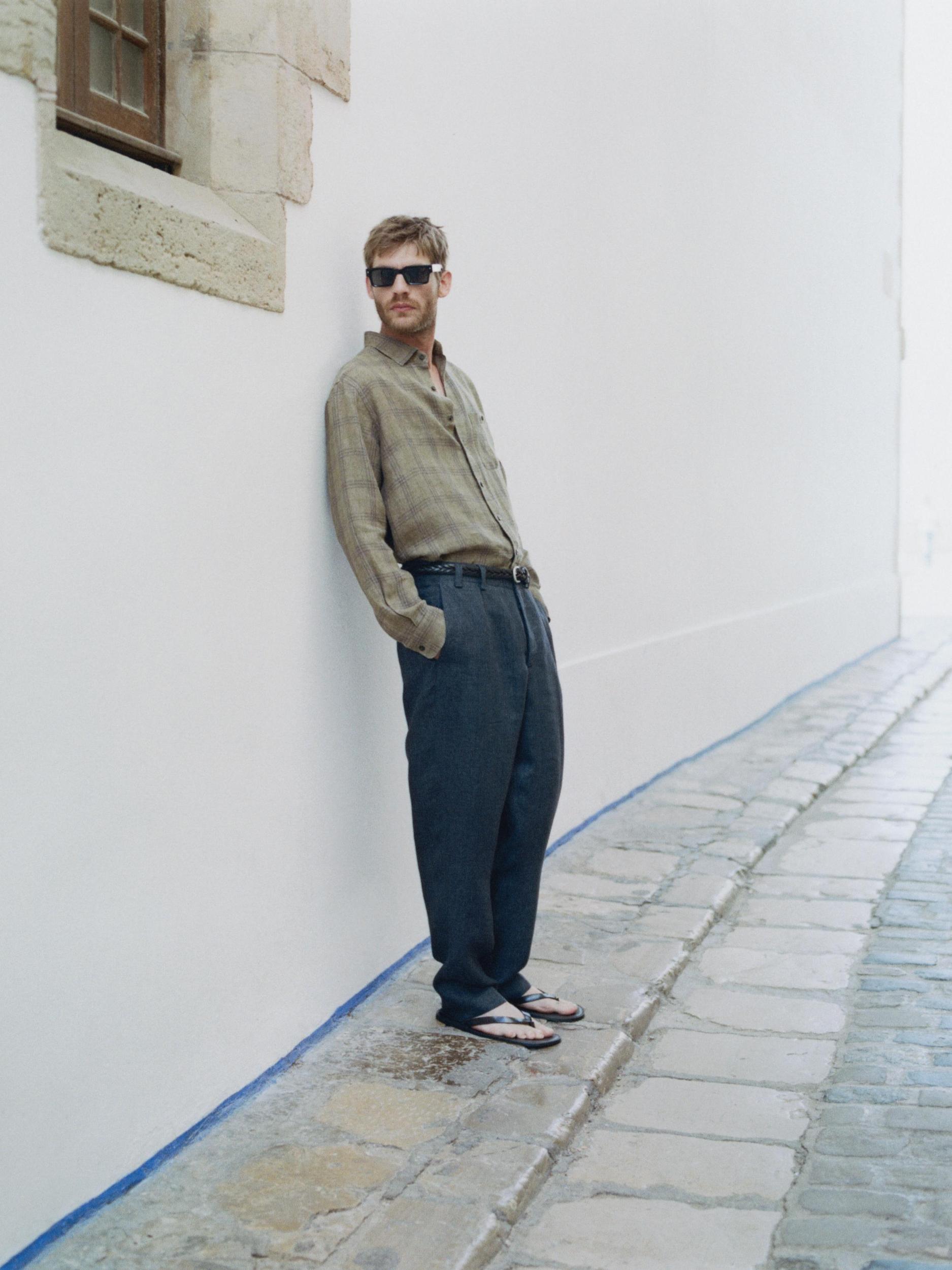 Regular fit linen check shirt Product Image