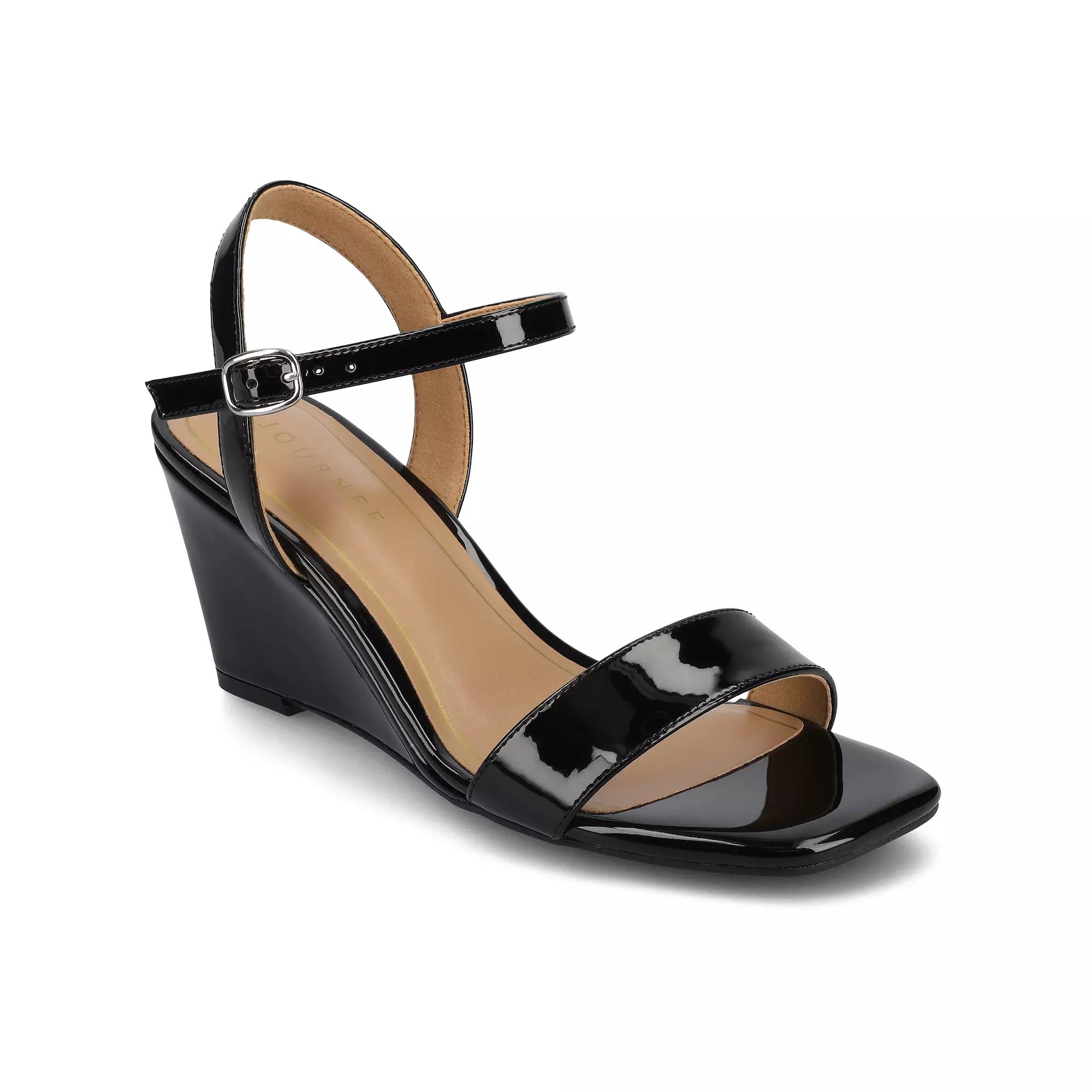 Journee Clayr Women's Ankle Strap Wedge Heels,  Product Image