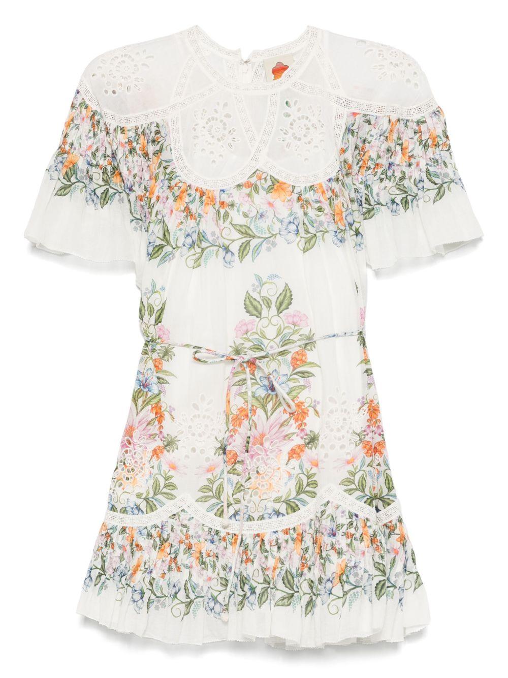 FARM RIO Sweet Bloom Cotton Eyelet Shift Dress In Off-white Product Image