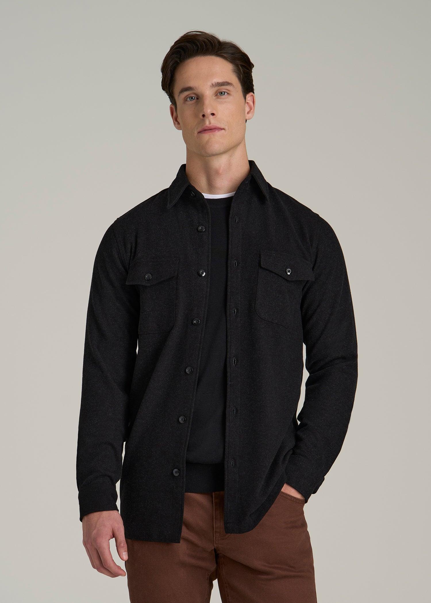 Stretch Knit Overshirt for Tall Men in Black Male Product Image