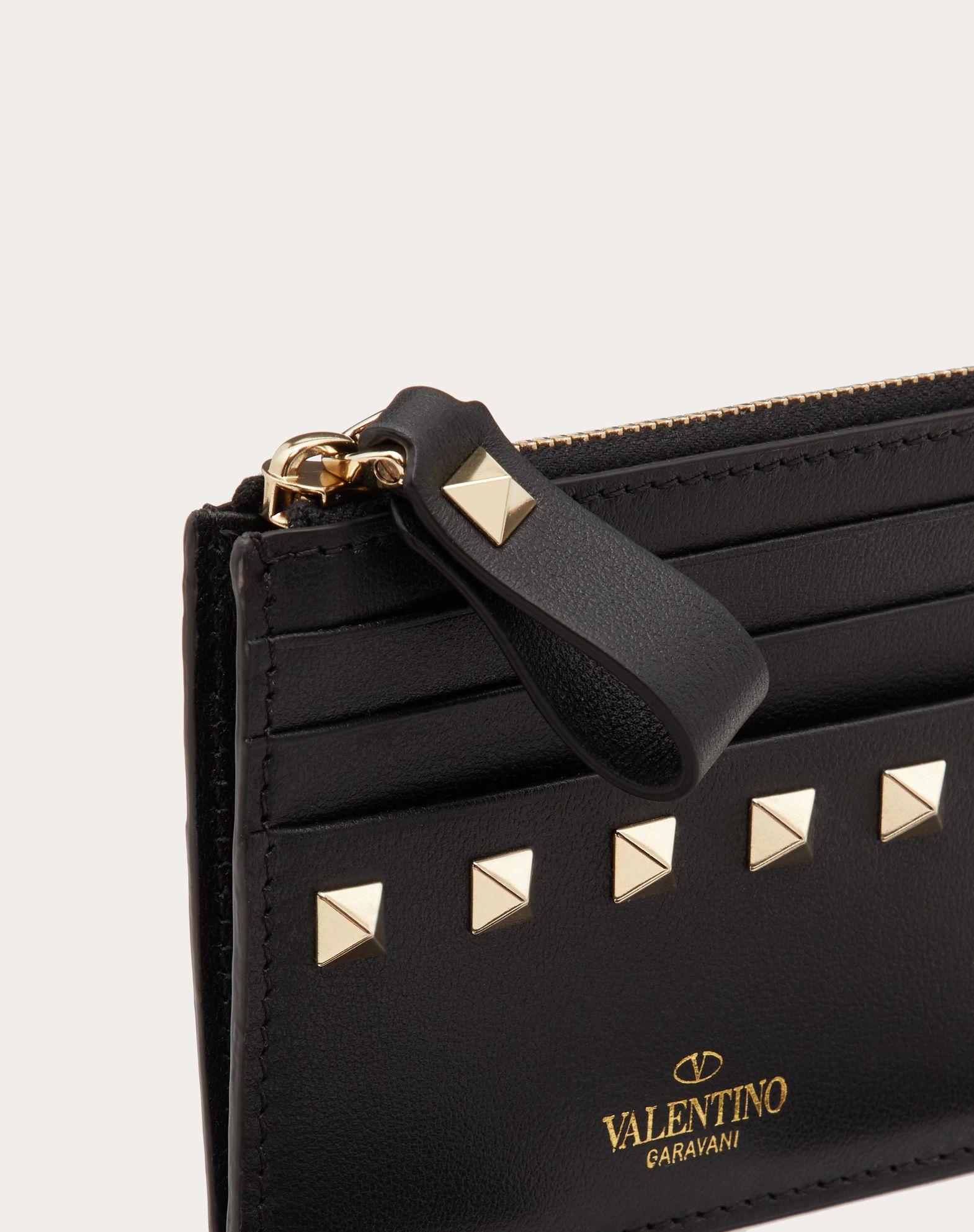 Rockstud Calfskin Cardholder With Zipper Product Image