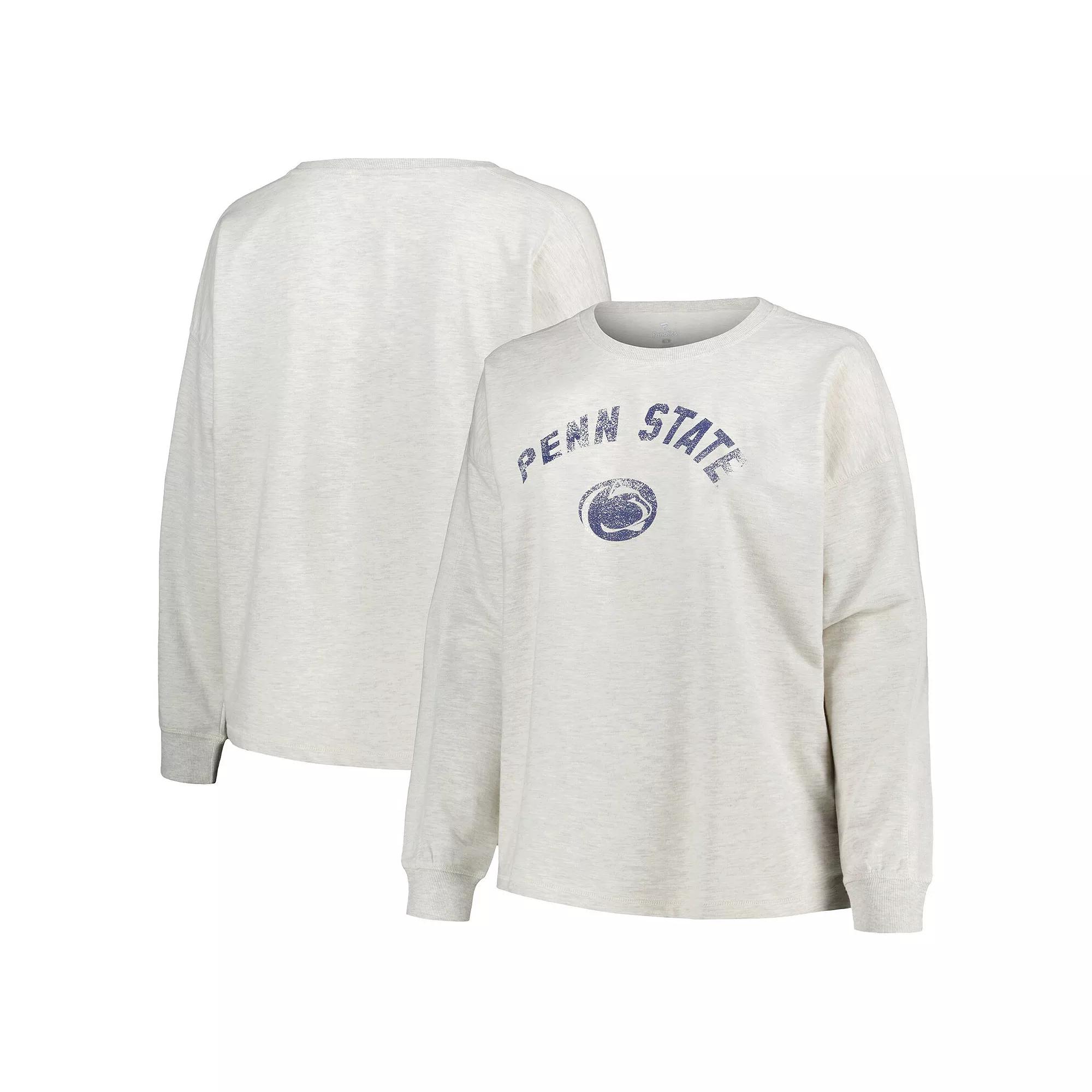 Women's Profile Oatmeal Penn State Nittany Lions Plus Size Distressed Arch Over Logo Neutral Boxy Pullover Sweatshirt, Size: 3XL, Team Product Image