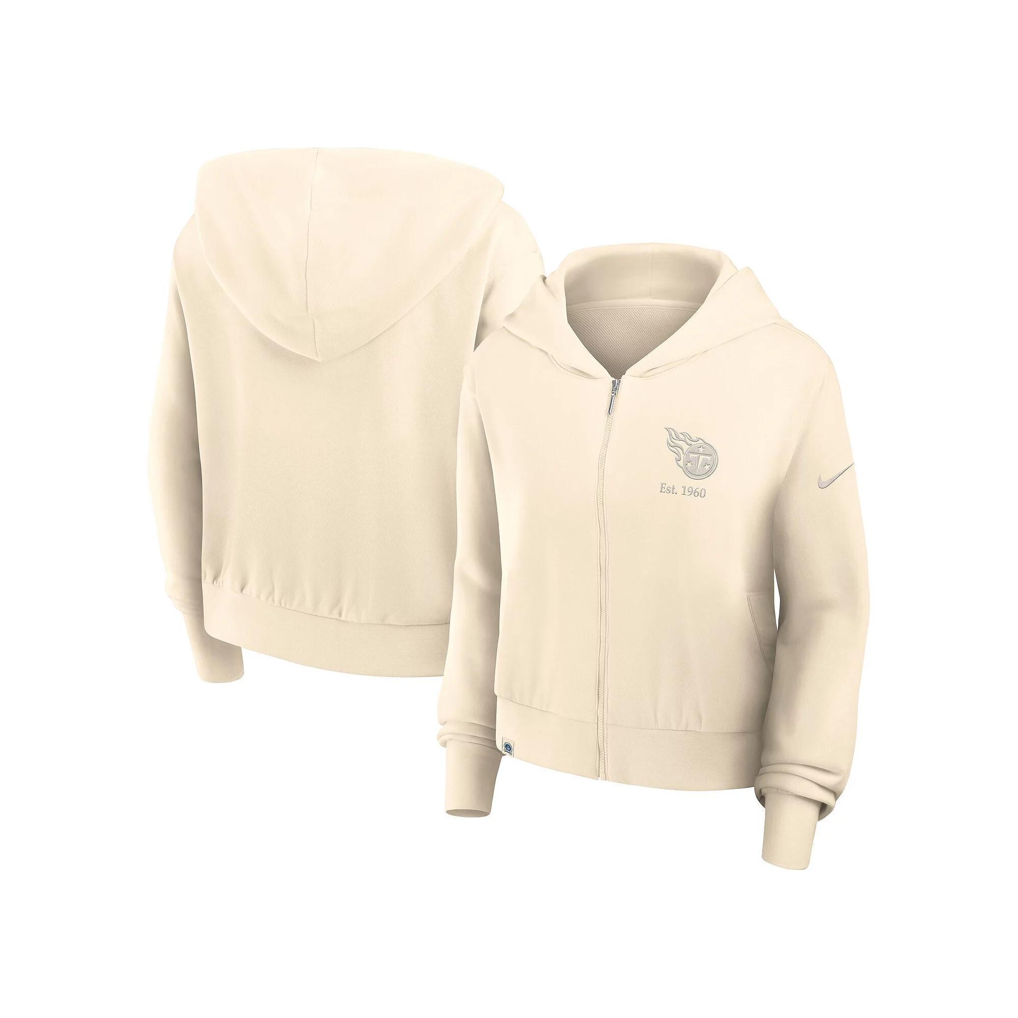 Women's Nike Cream Tennessee Titans Glory Cropped Full-Zip Hoodie,  Product Image