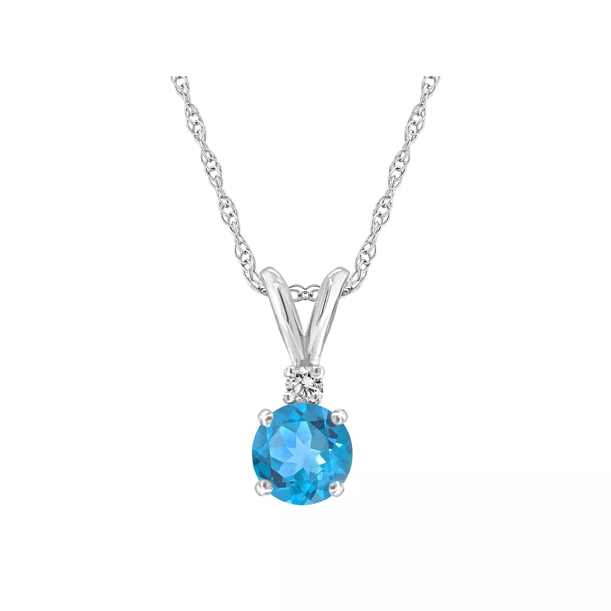 Celebration Gems 14k Gold Swiss Blue Topaz & Diamond Accent Pendant Necklace, Women's, Size: 18", 14k Whgold Product Image