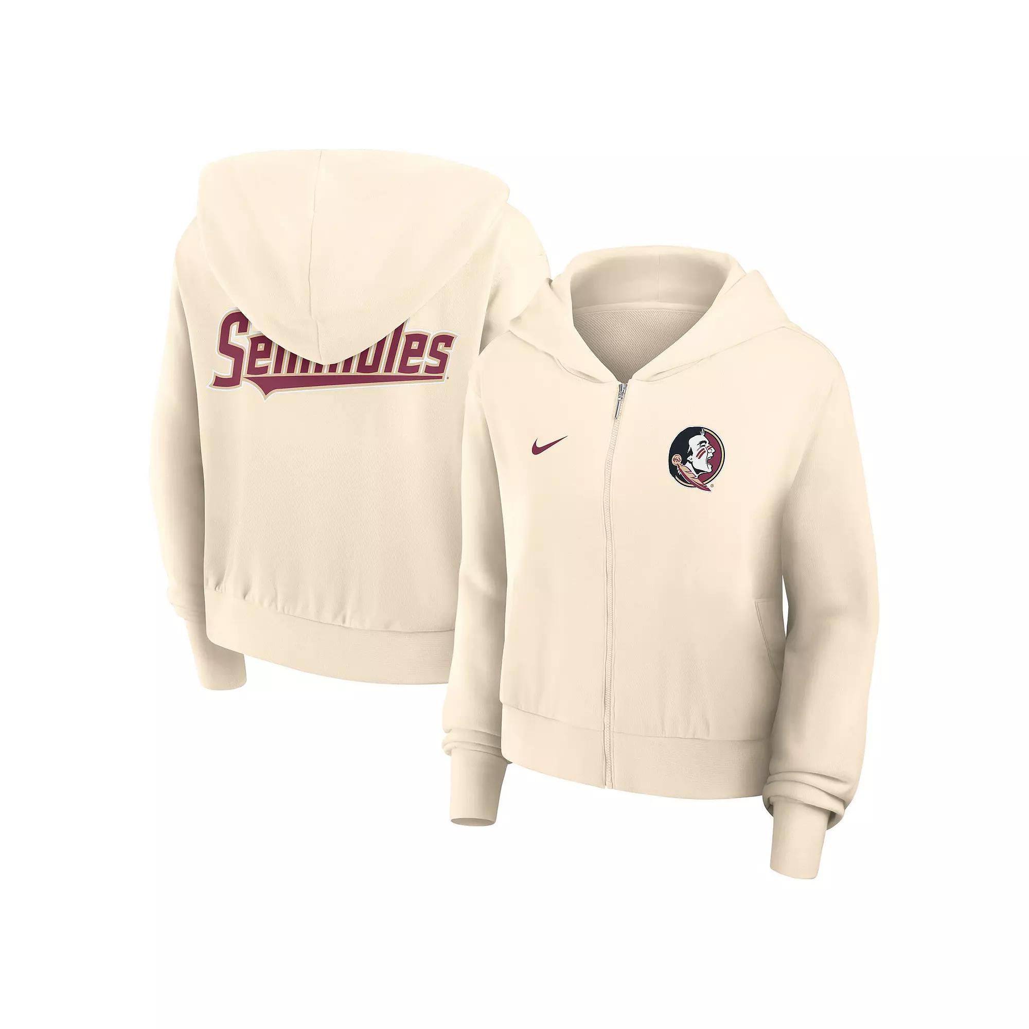 Women's Nike Cream Florida State Seminoles Chill Midi Full-Zip Hoodie, Size: Medium, Beige Product Image