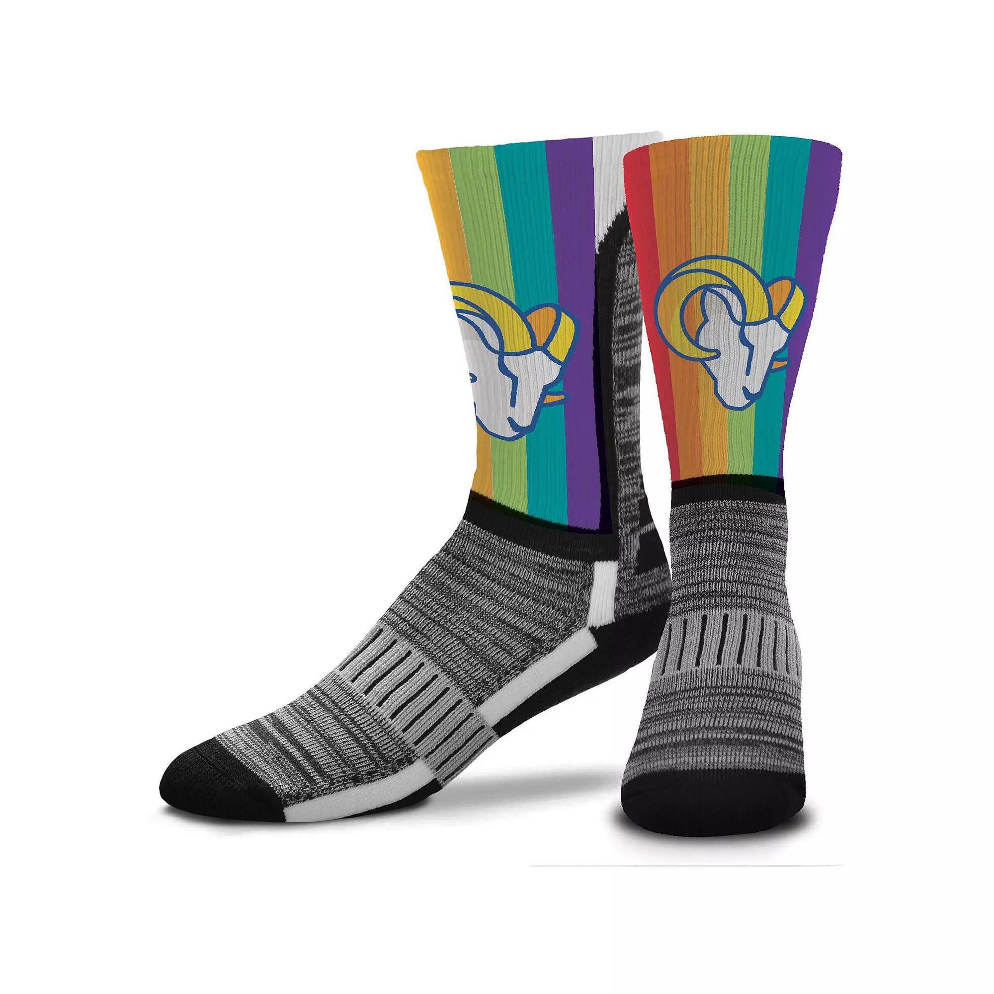 Men's For Bare Feet Los Angeles Rams V-Curve Rainbow Crew Socks, Size: Large, Team Product Image