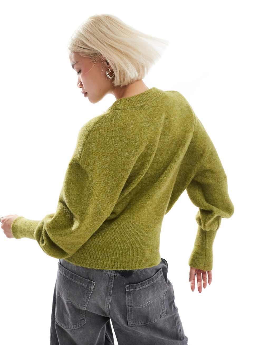 ASOS DESIGN knit crew neck sweater with balloon sleeves Product Image