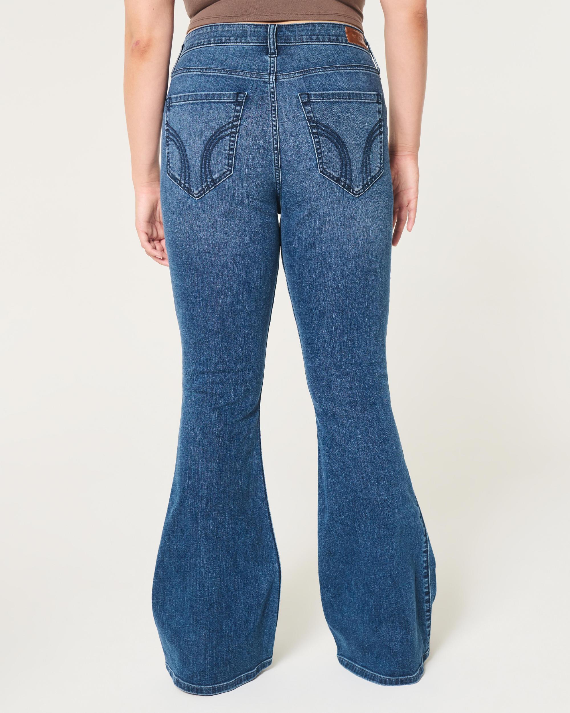 High-Rise Ripped Medium Wash Flare Jeans Product Image