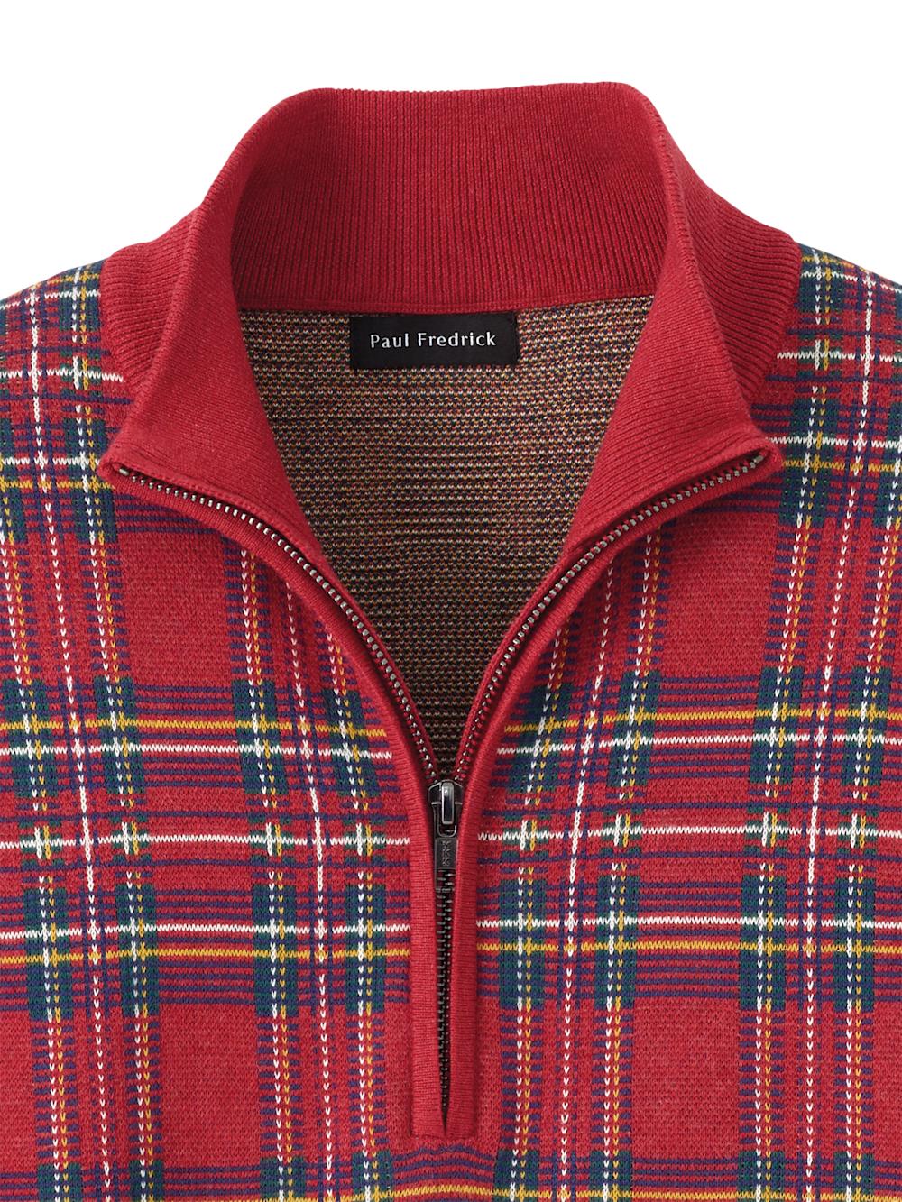 Cotton Quarter Zip Mock Neck Sweater - Red Product Image