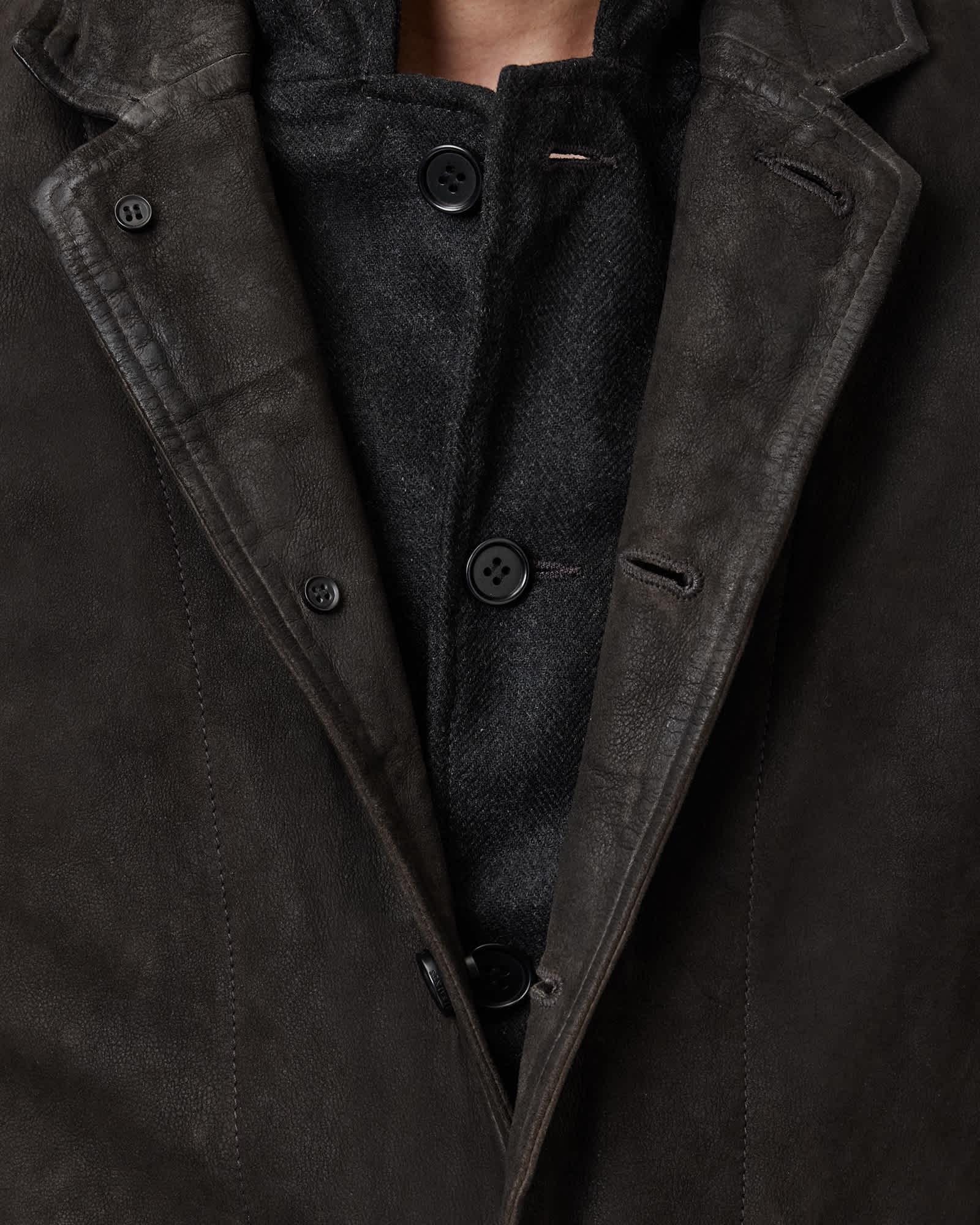 Survey Double Layered Waxed Suede Blazer ANTHRACITE GREY | ALLSAINTS US Product Image