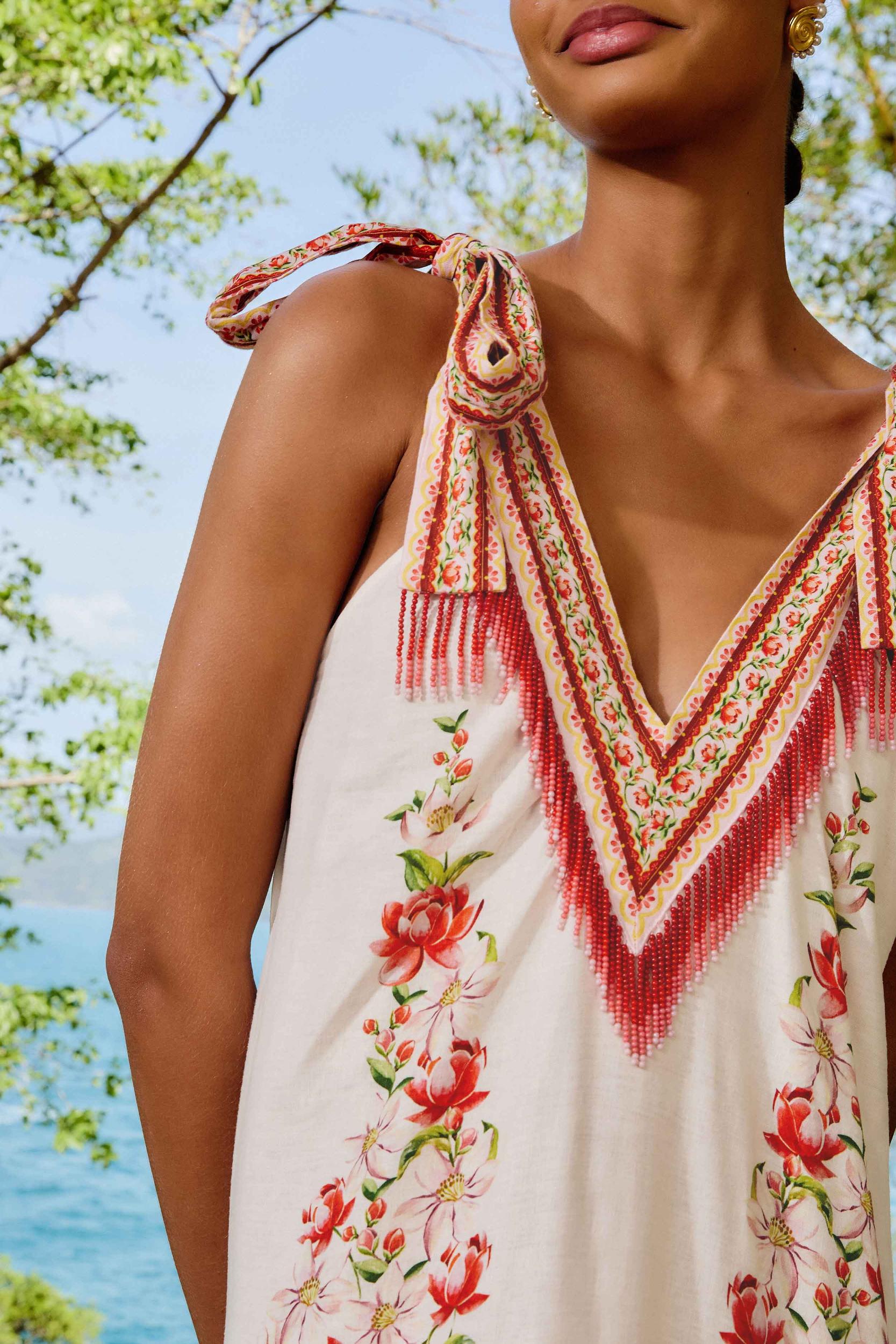 Off-White Apple Romance Embroidered LENZING™ ECOVERO™ Euroflax™ Maxi Dress Product Image