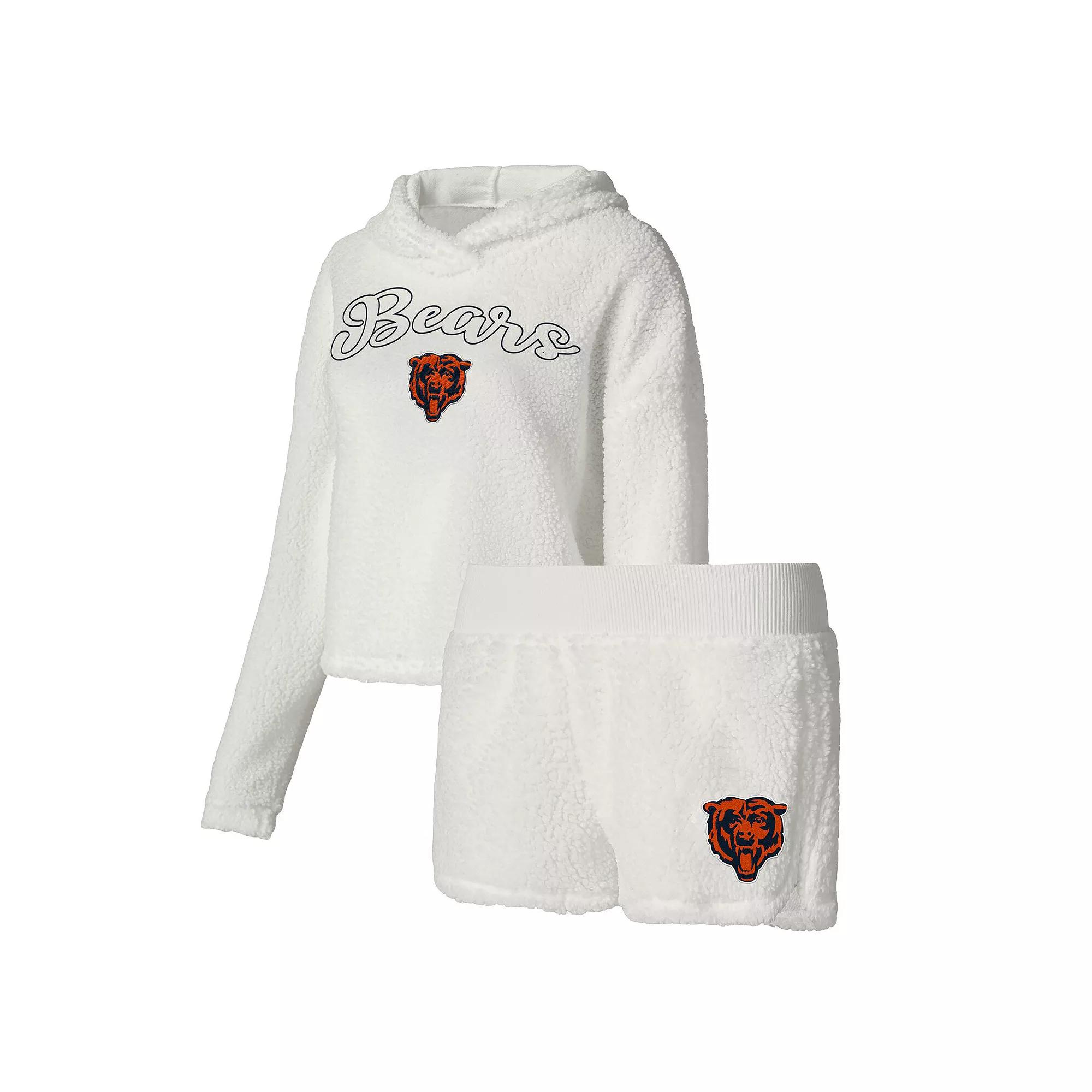 Women's Concepts Sport White Chicago Bears Fluffy Pullover Sweatshirt & Shorts Sleep Set,  Product Image