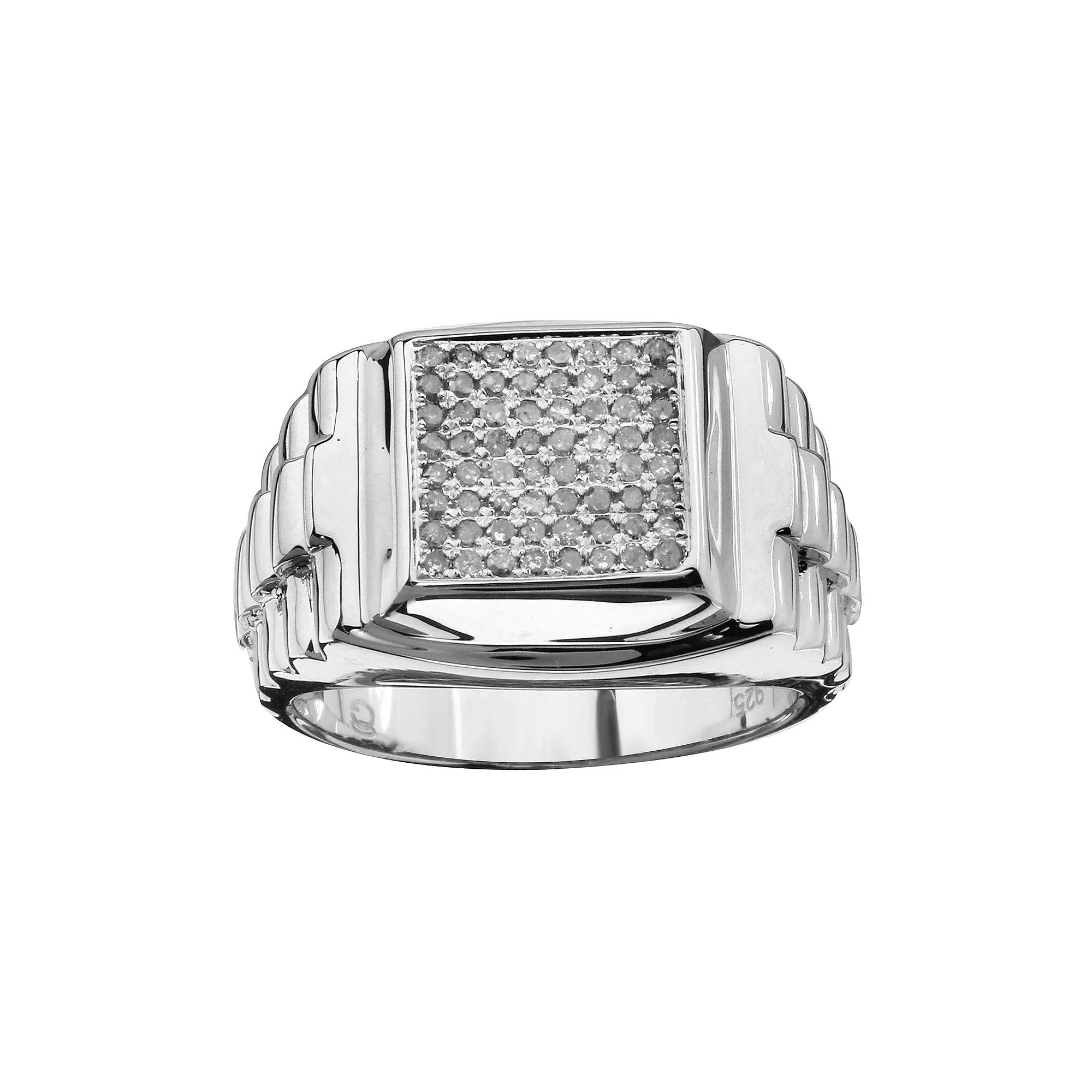Men's Sterling Silver Band & 1/2 C.T. T.W. Diamond Ring, Size: 10, Silver Tone Product Image