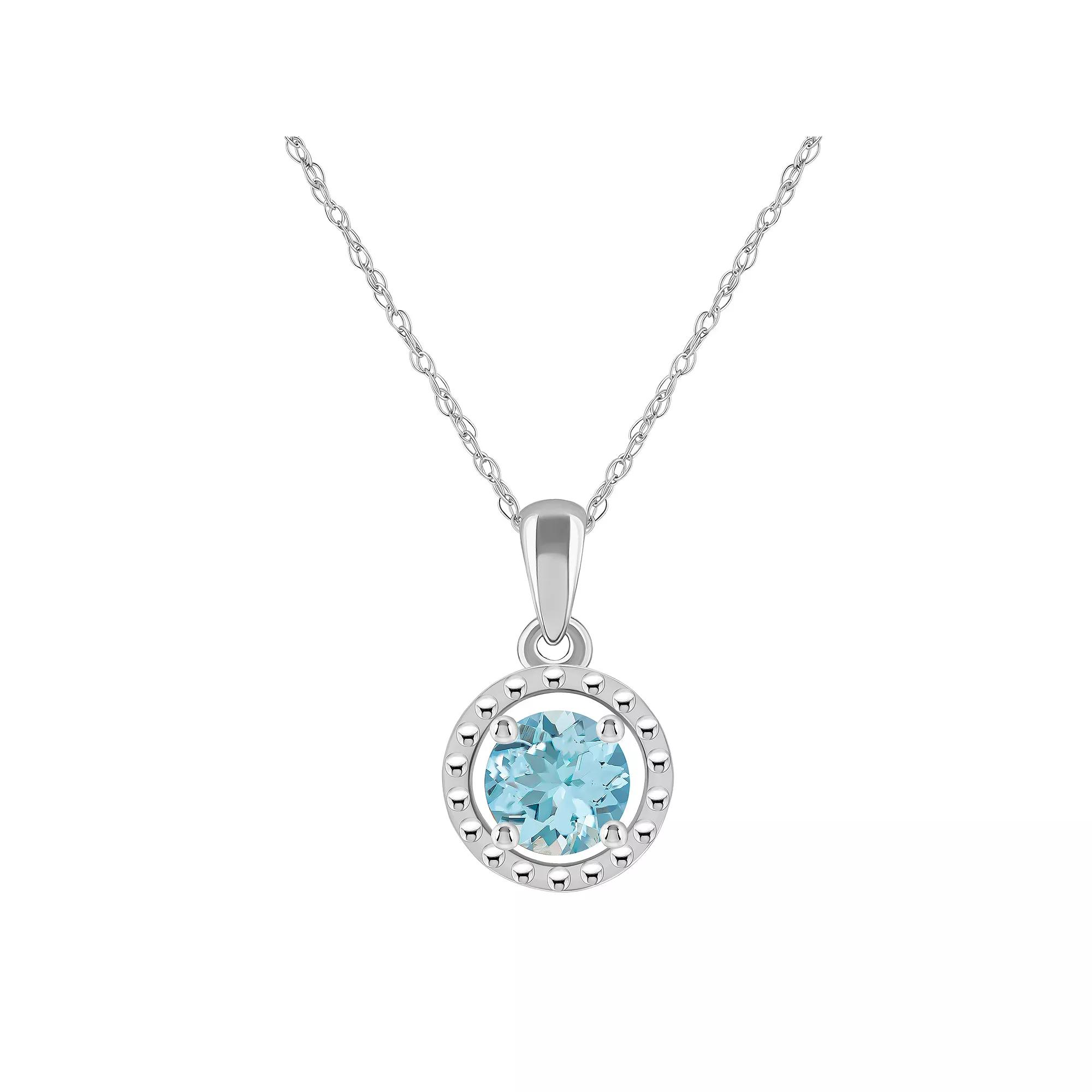 Celebration Gems 10k Gold Round Aquamarine Pendant Necklace, Women's, Size: 18", 10k White Gold Product Image