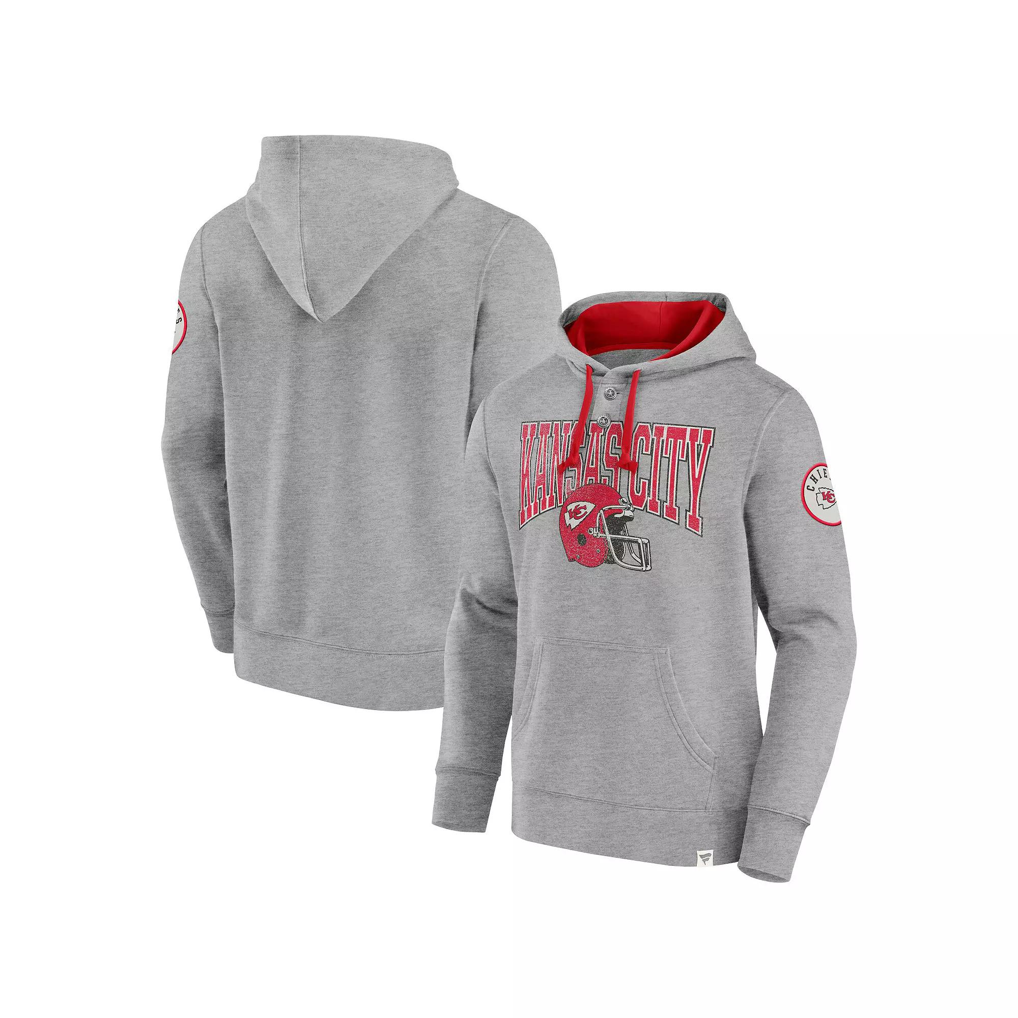 Men's Fanatics  Heather Gray Kansas City Chiefs Label Maker Pullover Hoodie, Size: XL, Grey Product Image
