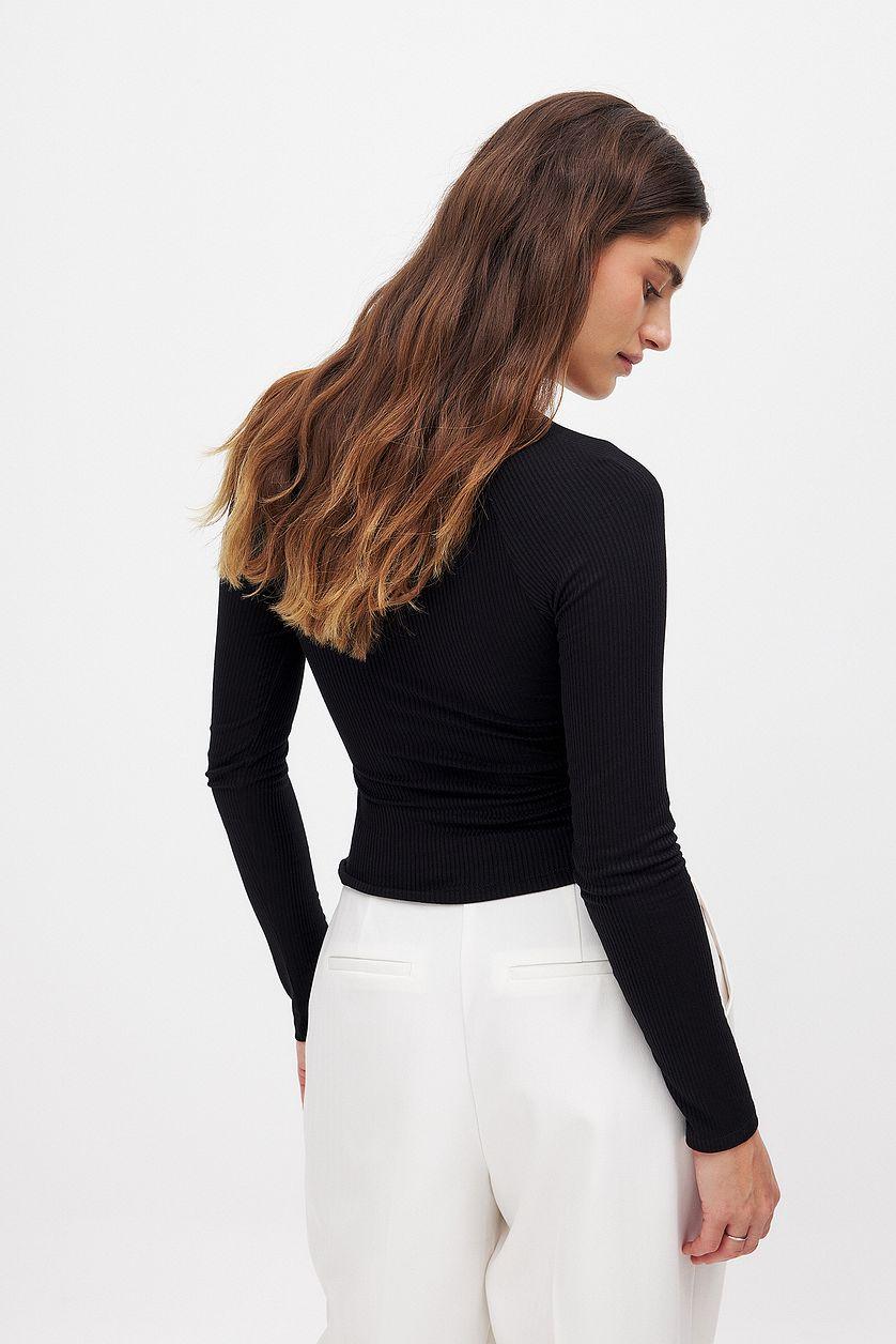 Ribbed Square Neck Detail Top Product Image