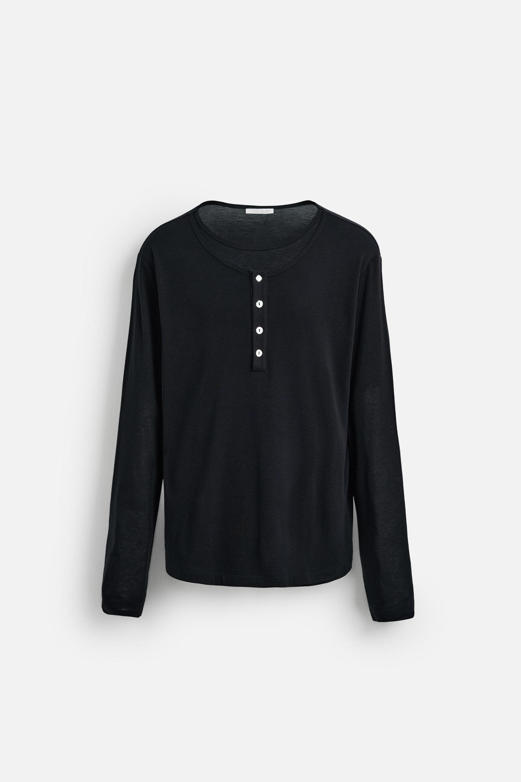 DOUBLE NECK BUTTON T-SHIRT Product Image