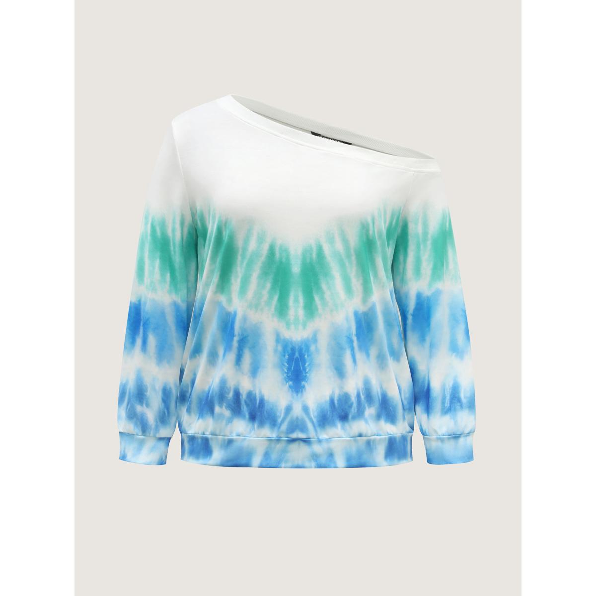 Plus Size Tie-Dye One-Shoulder Sweatshirt Women Mediumblue Leisure Asymmetrical Neck Casual Sweatshirts BloomChic 26/4X Product Image