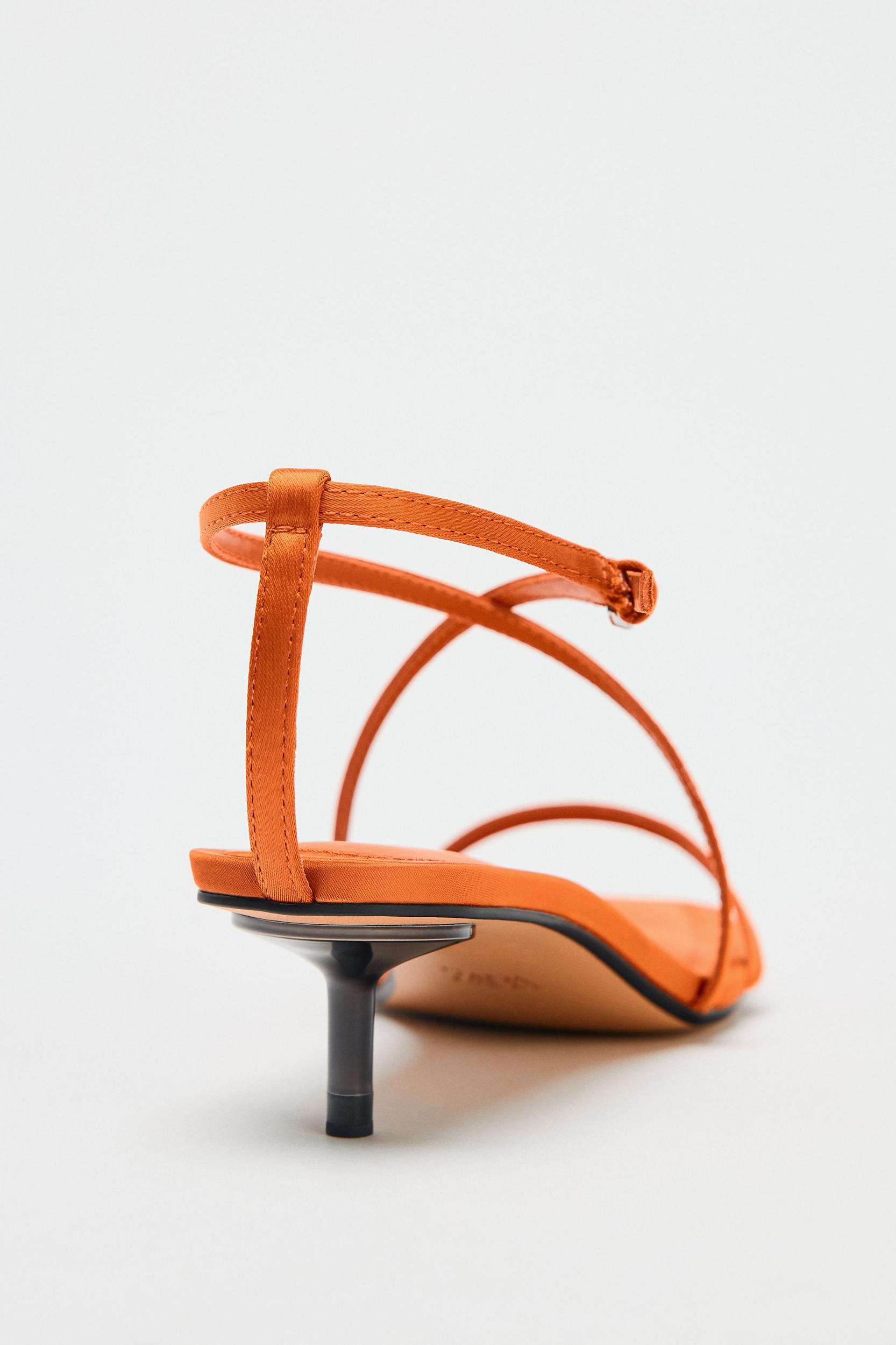 SATIN-EFFECT CROSSED STRAP SANDALS Product Image