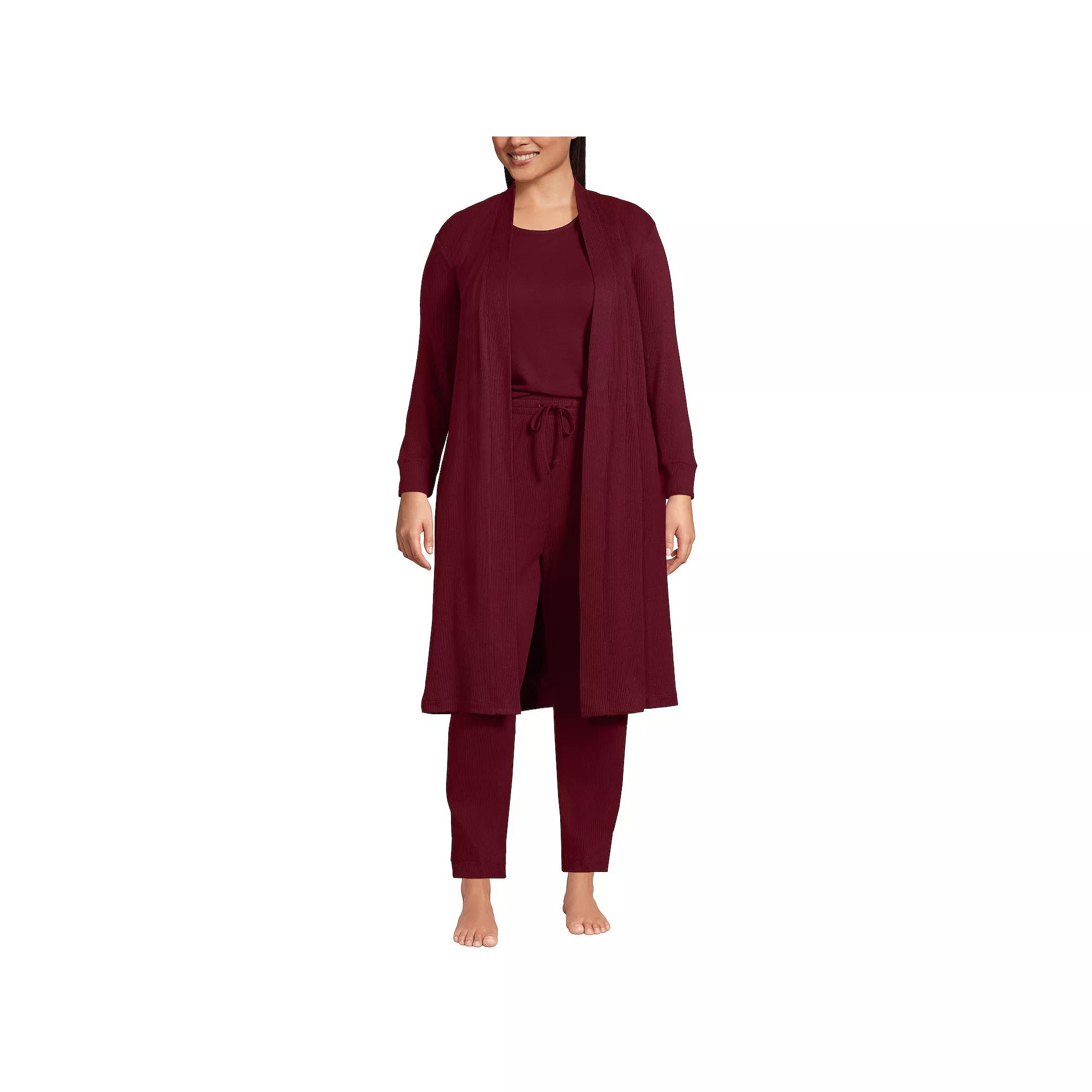 Plus Size Lands' End Women's Cozy 3 Piece Pajama Top, Pajama Pants & Robe Sleep Set, Size: 1XL, Rich Red Product Image