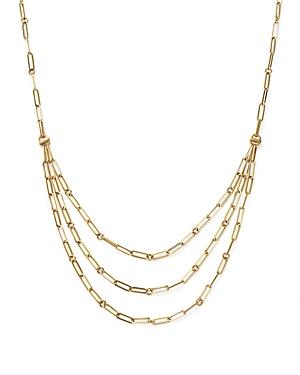 Womens 18K Yellow Gold & Diamond Triple-Strand Paper Clip Chain Necklace Product Image