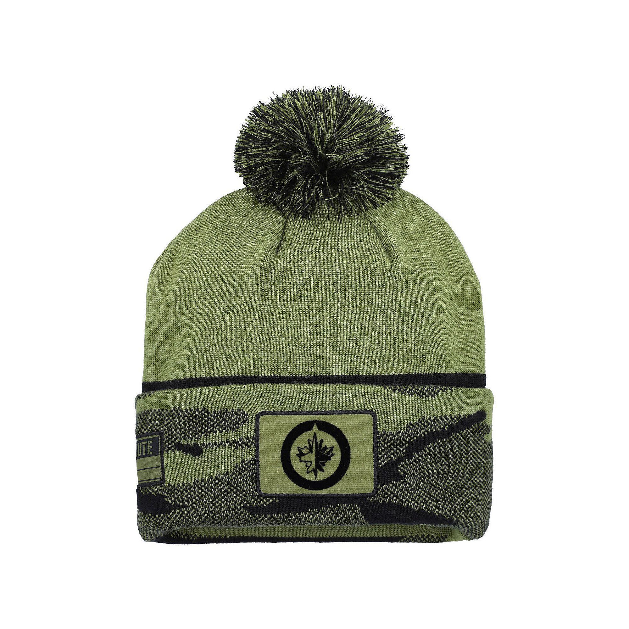 Mens Fanatics Olive Winnipeg Jets Military Appreciation Cuffed Knit Hat with Pom Product Image