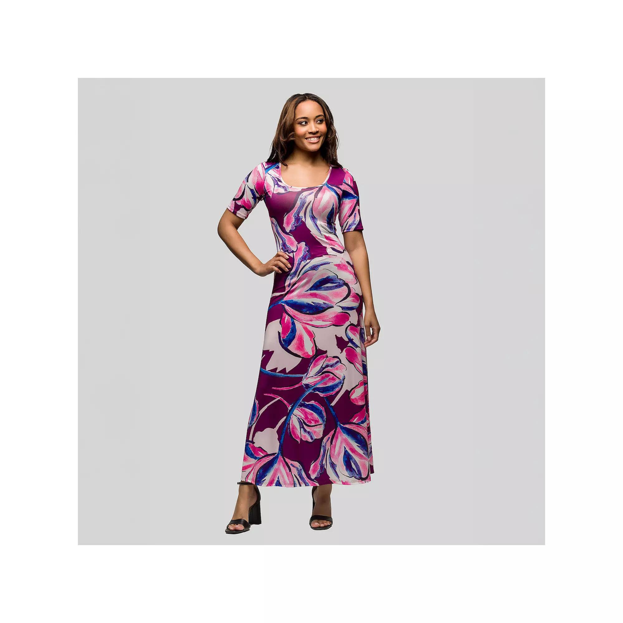 Women's 24Seven Comfort Apparel Elbow Sleeve Casual A Line Maxi Dress,  Product Image