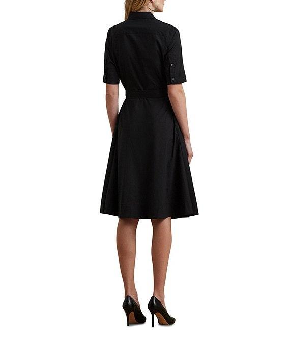 Lauren Ralph Lauren Stretch Cotton Blend Point Collar Elbow Length Sleeve Button Front Shirt Dress Product Image