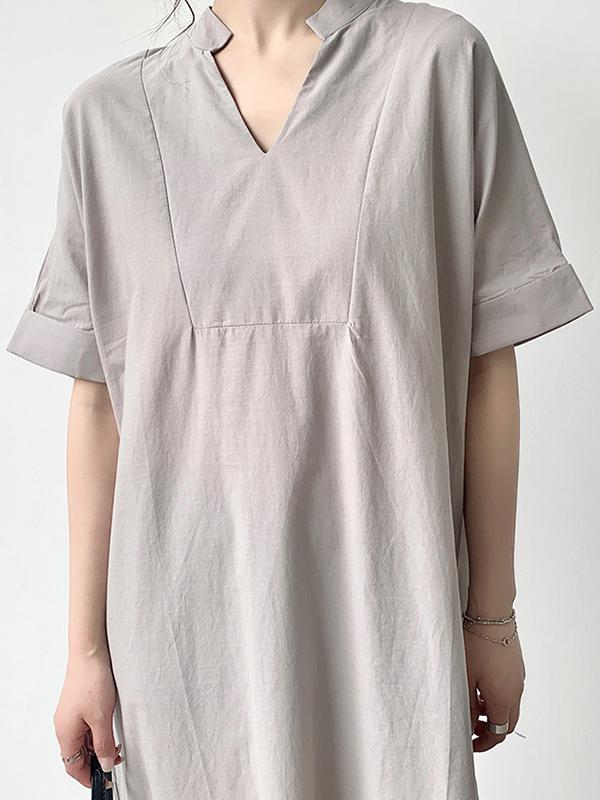 Loose Short Sleeves Solid Color V-Neck Maxi Dresses Product Image