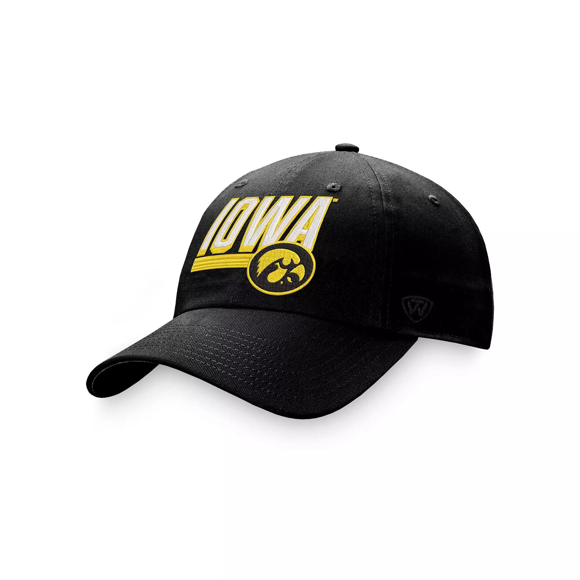 Men's Top of the World Black Iowa Hawkeyes Slice Adjustable Hat, Red Product Image