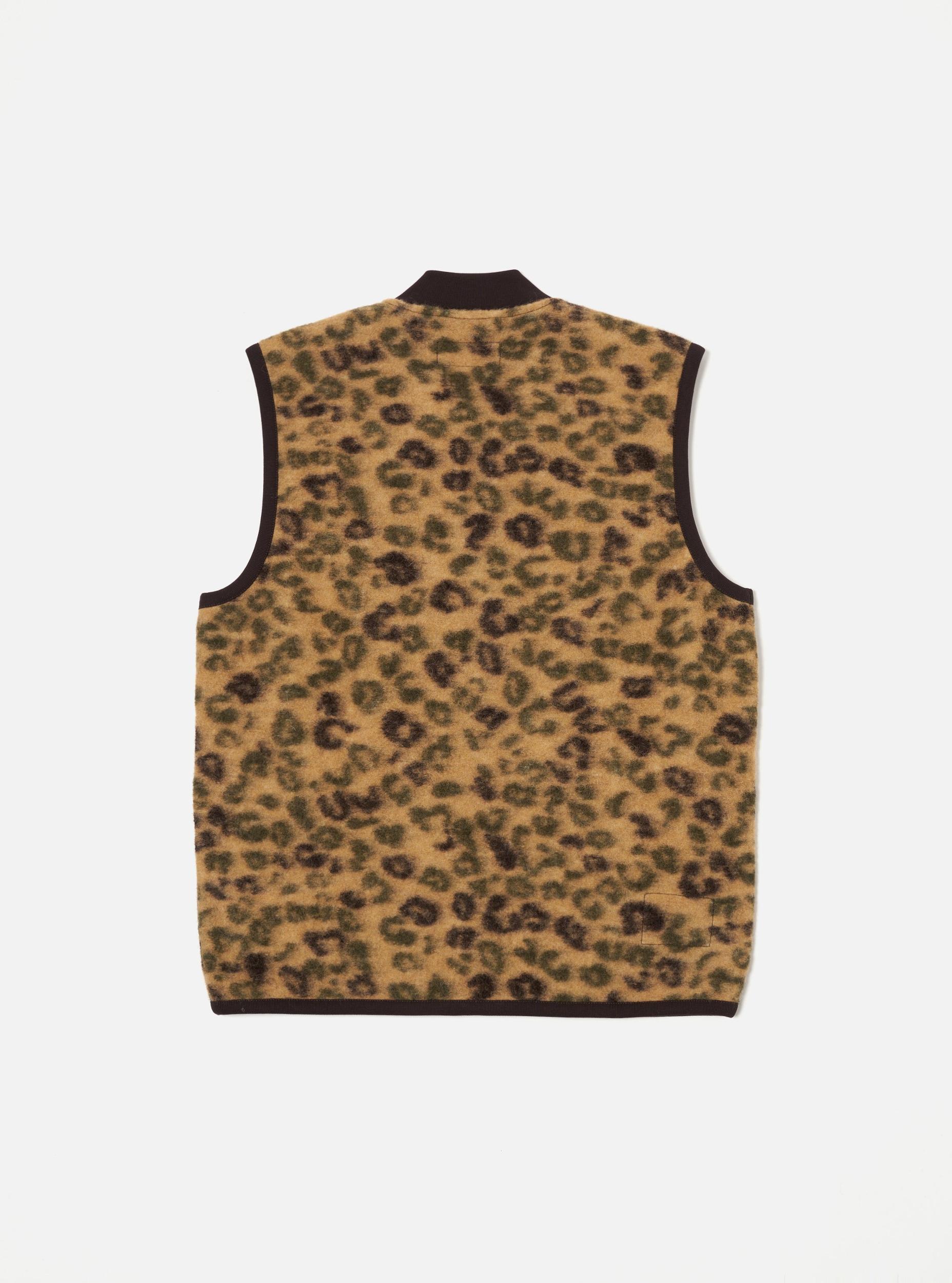 Universal Works Zip Waistcoat in Camo Leopard Fleece Product Image