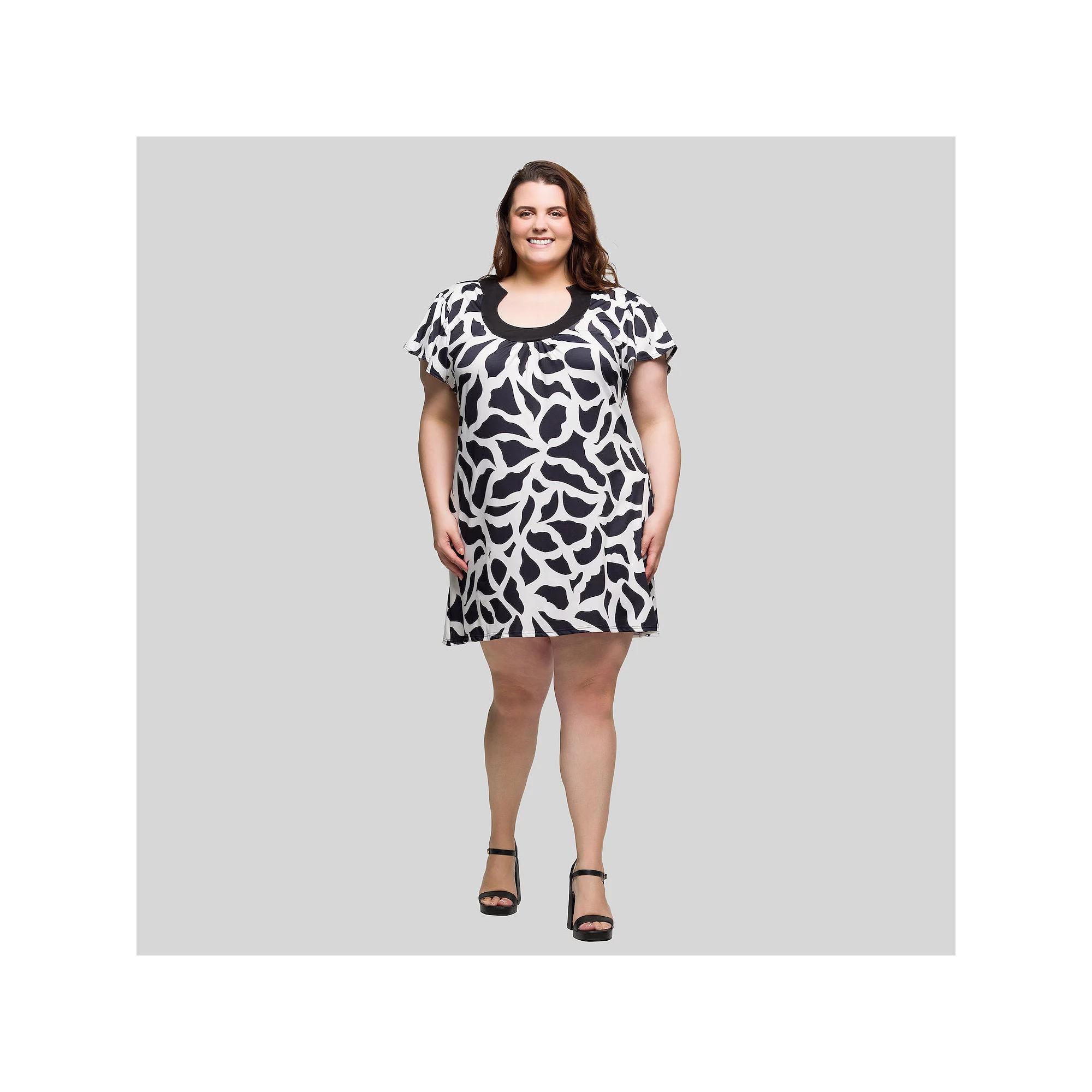 Plus Size 24Seven Comfort Apparel Short Sleeve Scoop Neck Mini Dress, Women's, Size: 3XL, Black Team Product Image