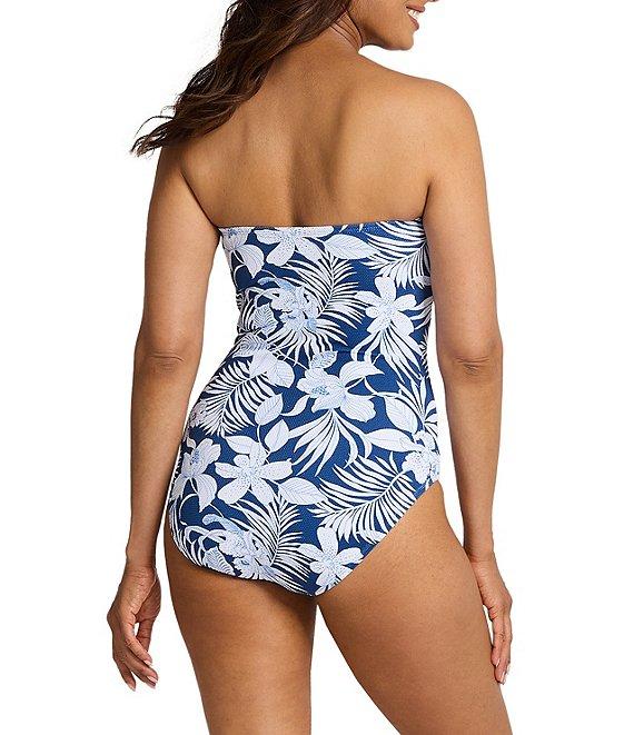 Tommy Bahama Island Cays Blooms Floral Print Sweetheart V-Wire Strapless Tummy Control One Piece Swimsuit Product Image