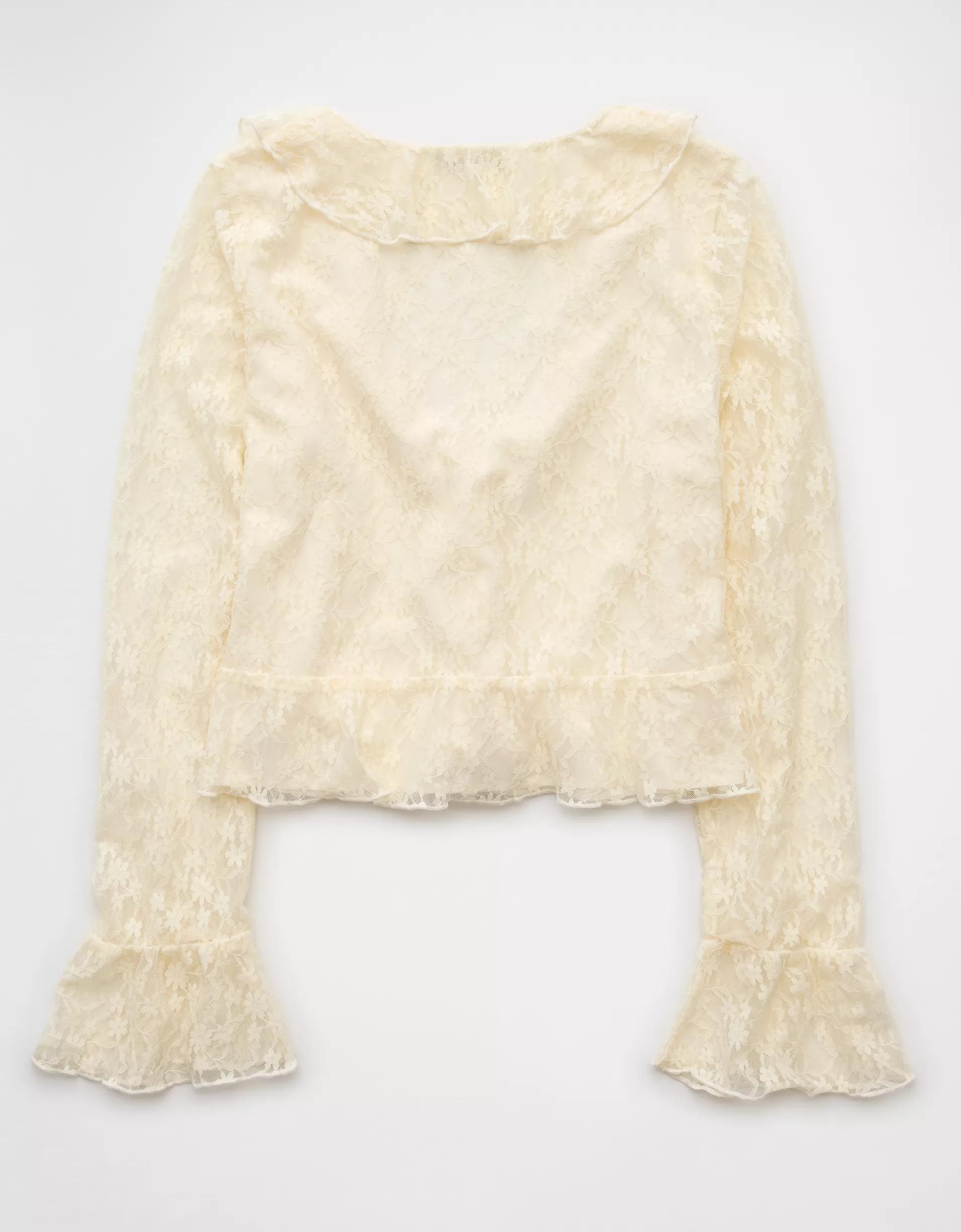 AE Lace Bell Sleeve Ruffle Blouse Product Image