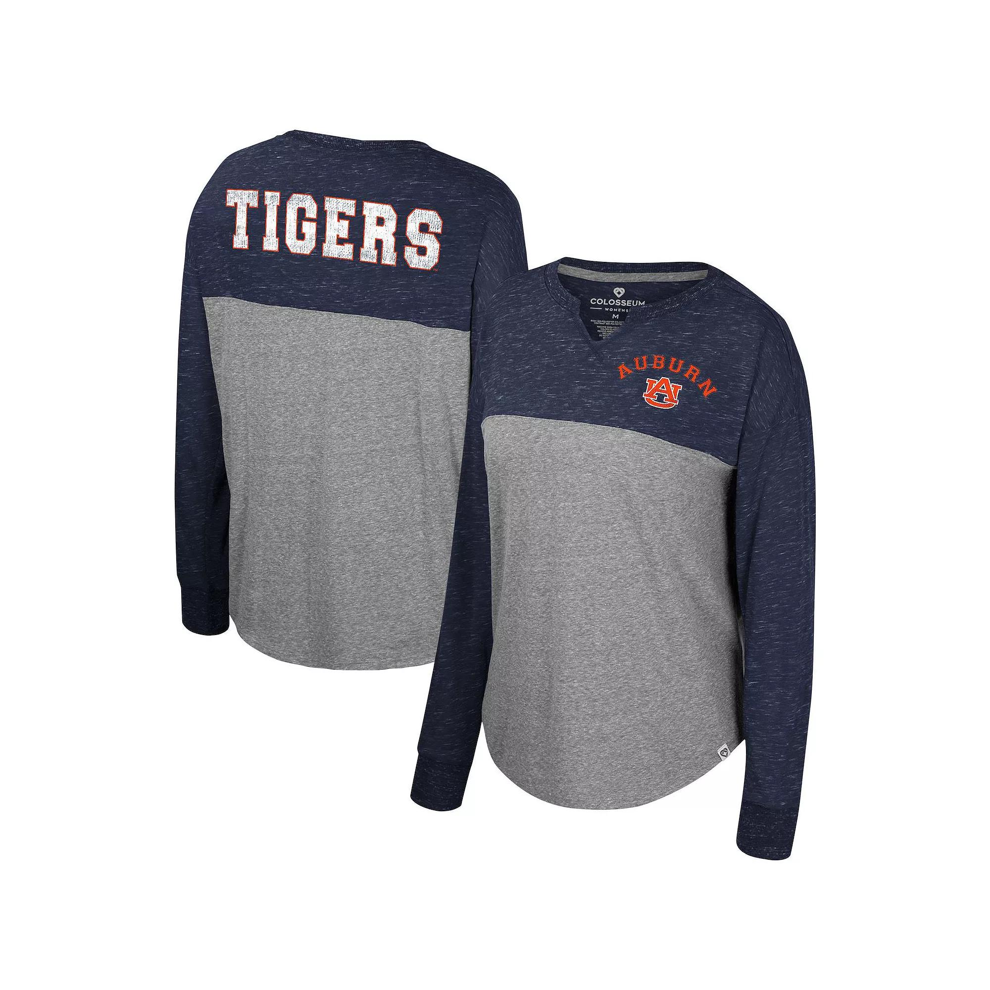Women's Colosseum Heather Gray/Navy Auburn Tigers Jelly of the Month Oversized Tri-Blend Long Sleeve T-Shirt, Size: Small, Grey Product Image