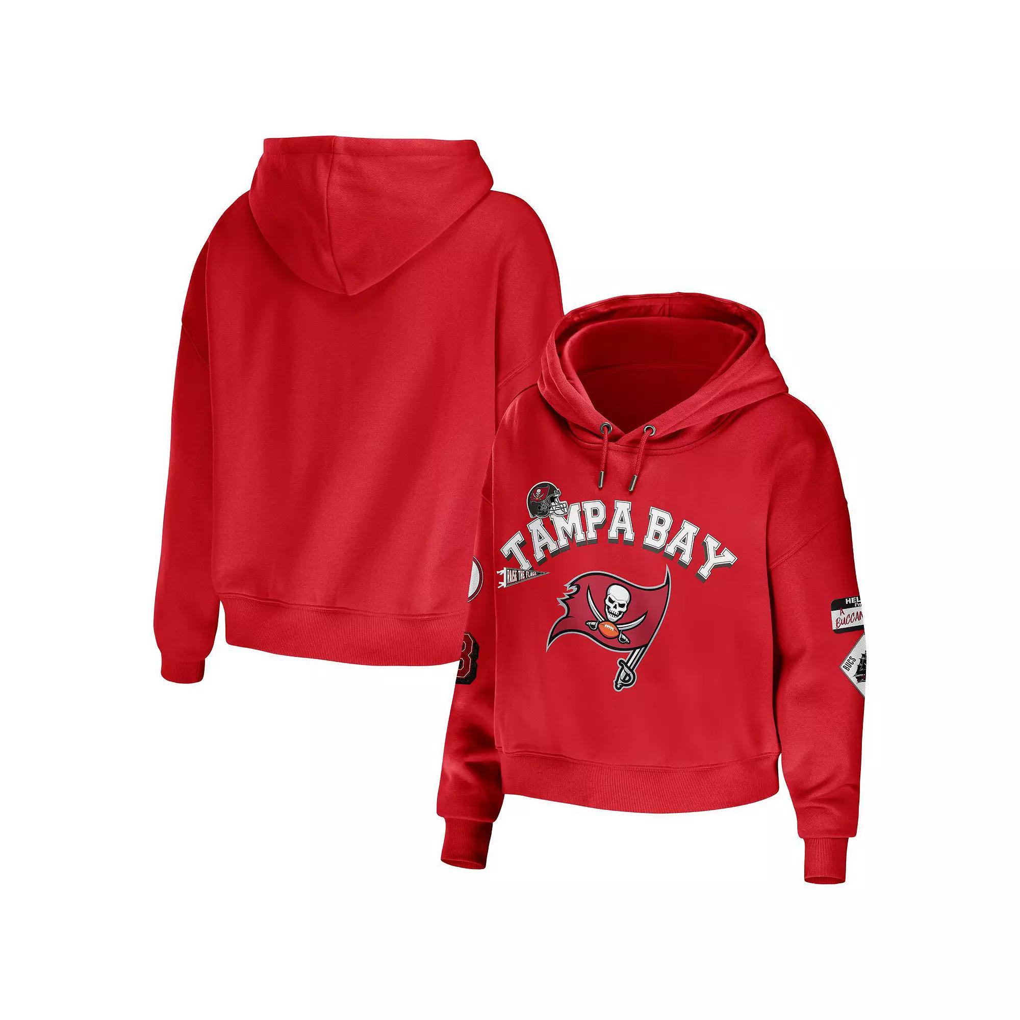 Women's WEAR by Erin Andrews Red Tampa Bay Buccaneers Modest Cropped Pullover Hoodie, Size: 2XL Product Image