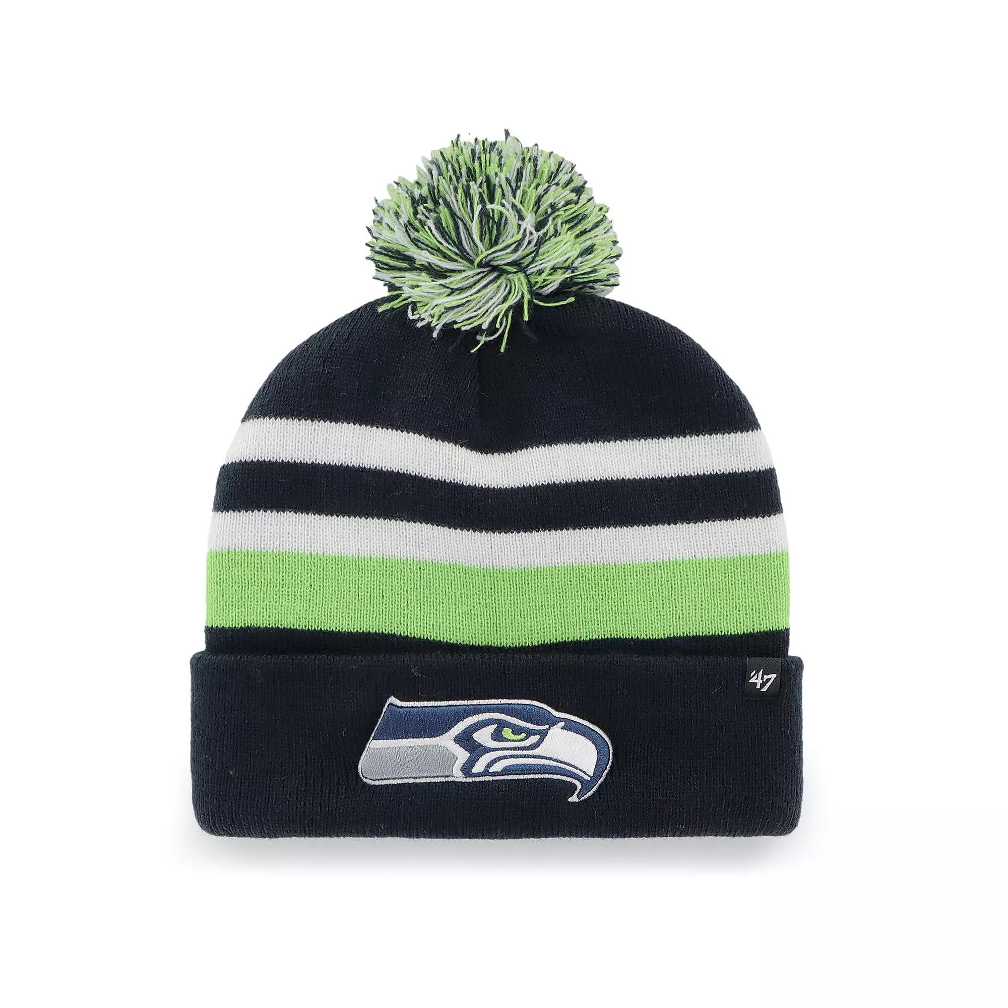 Mens 47 College Seattle Seahawks State Line Cuffed Knit Hat with Pom, Blue Product Image