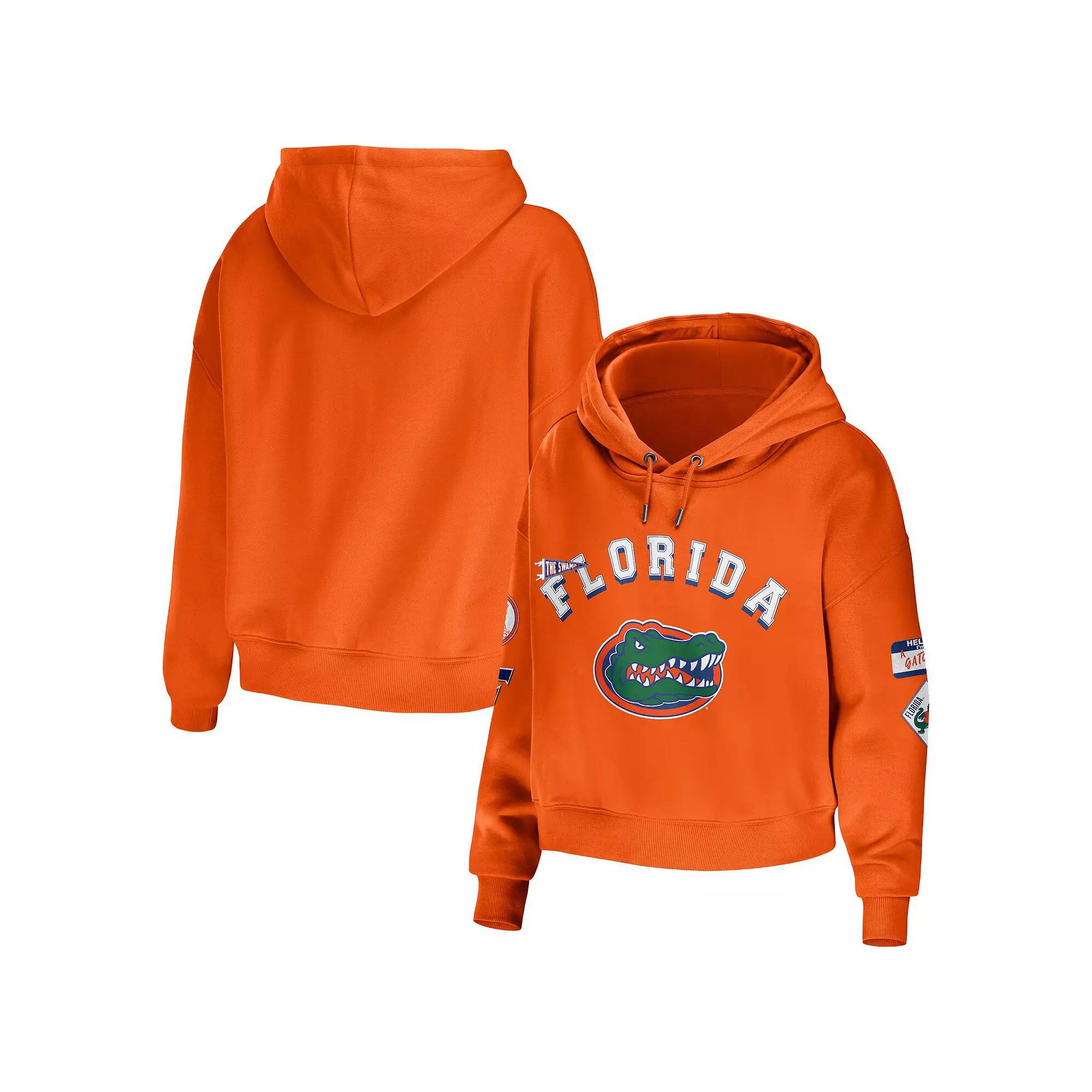 Women's WEAR by Erin Andrews Orange Florida Gators Mixed Media Cropped Pullover Hoodie,  Product Image
