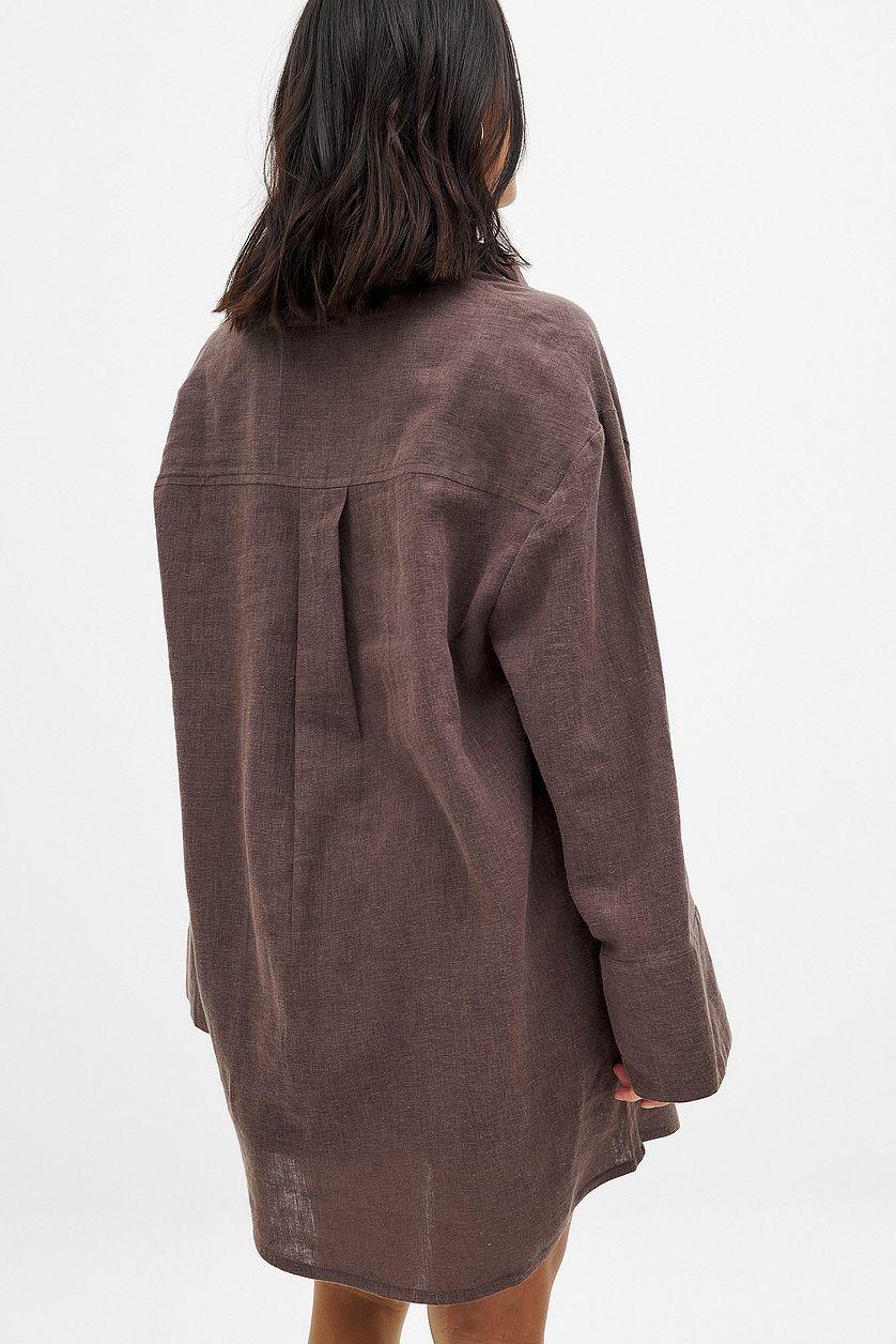 Linen Blend Mini Shirt Dress Product Image