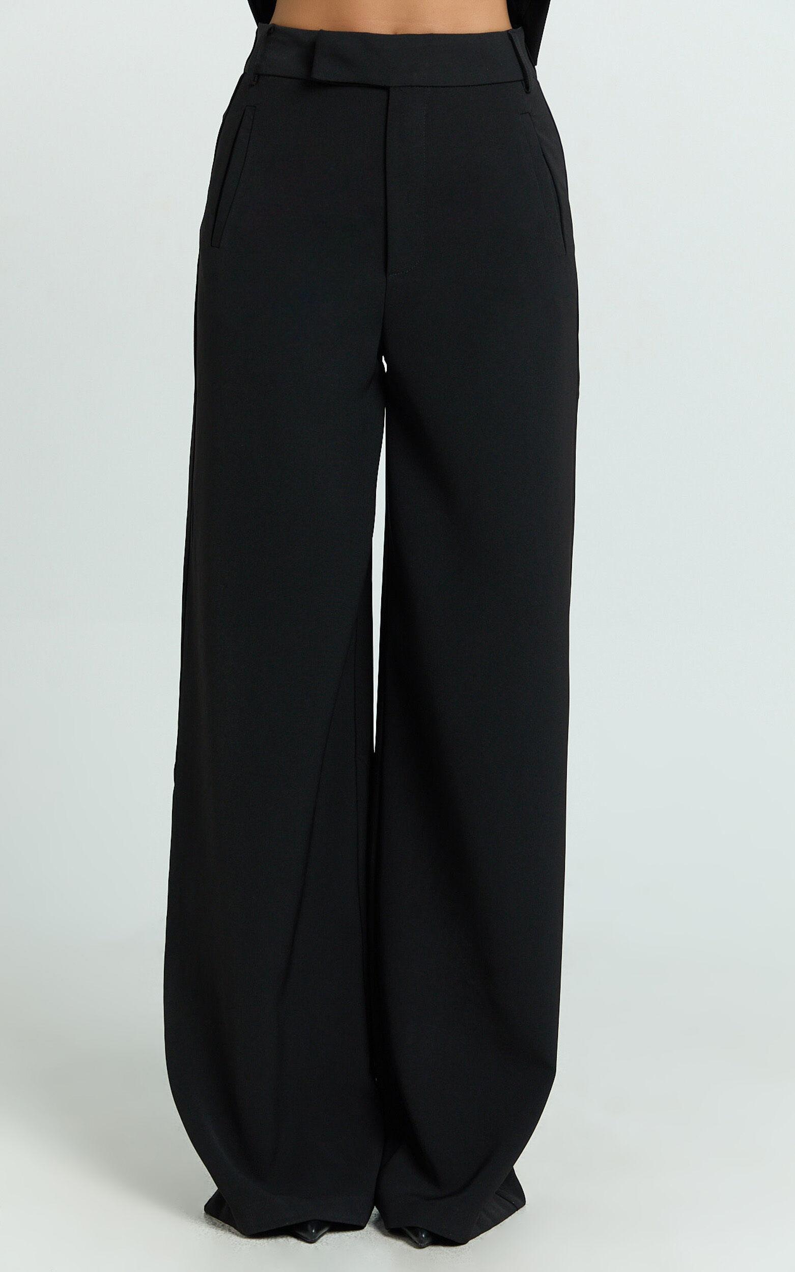 Selena Pants - High Waisted Wide Leg Tailored Pants in Black Product Image