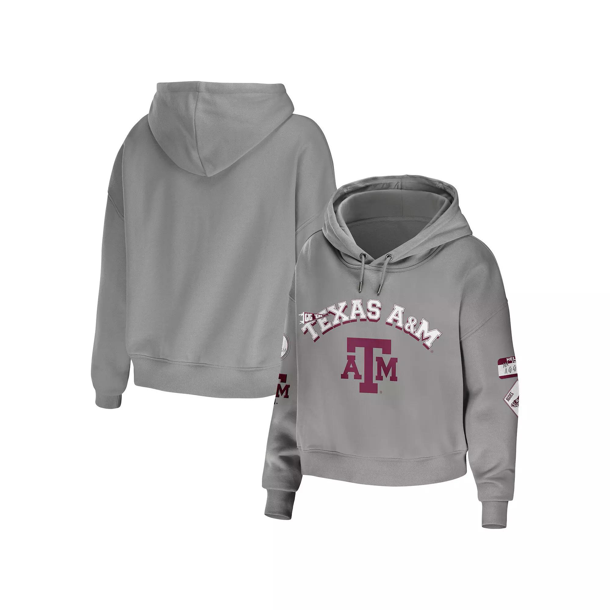 Women's WEAR by Erin Andrews Gray Texas A&M Aggies Mixed Media Cropped Pullover Hoodie,  Product Image