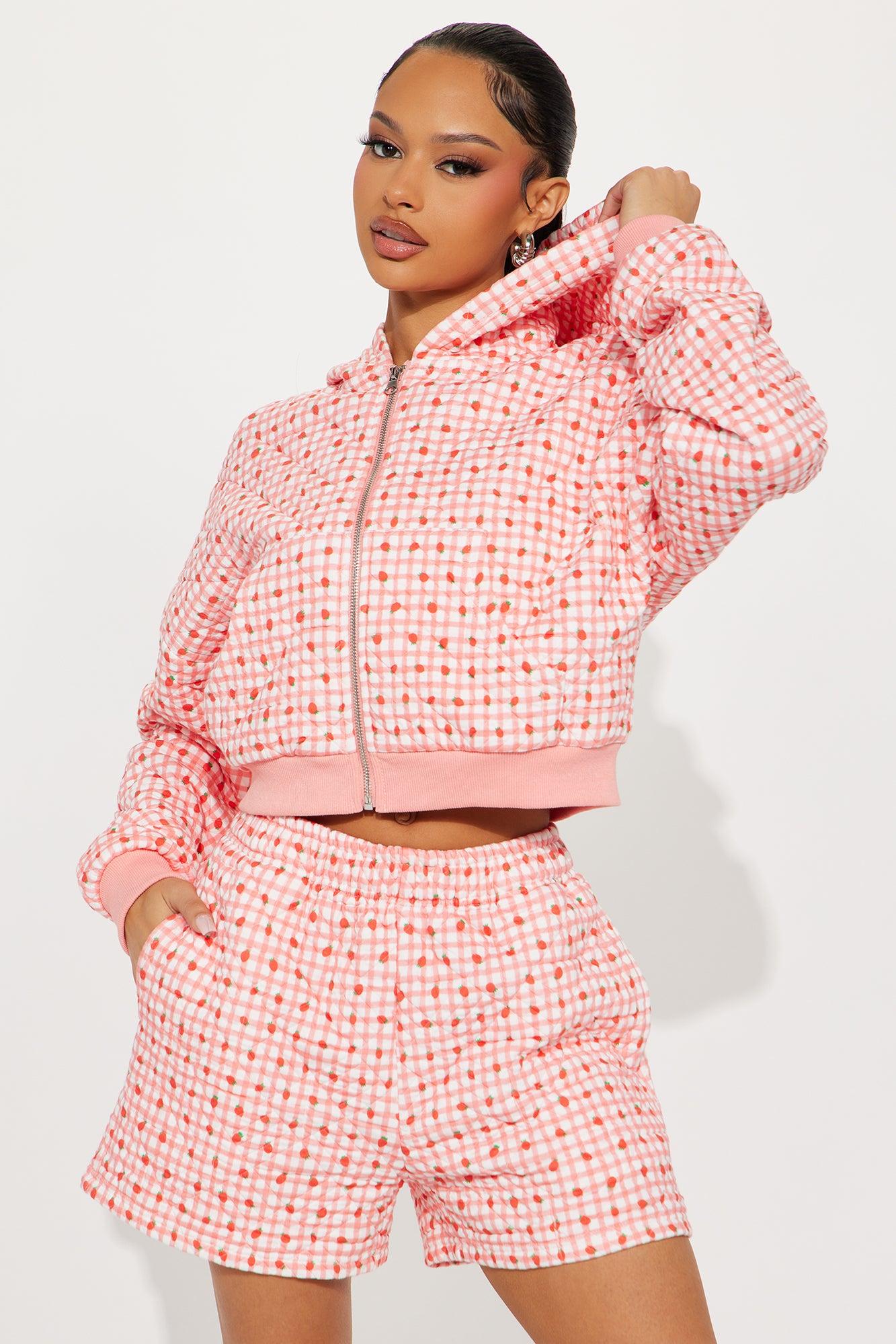 Strawberry Fields Gingham Short Set - Pink Female Product Image