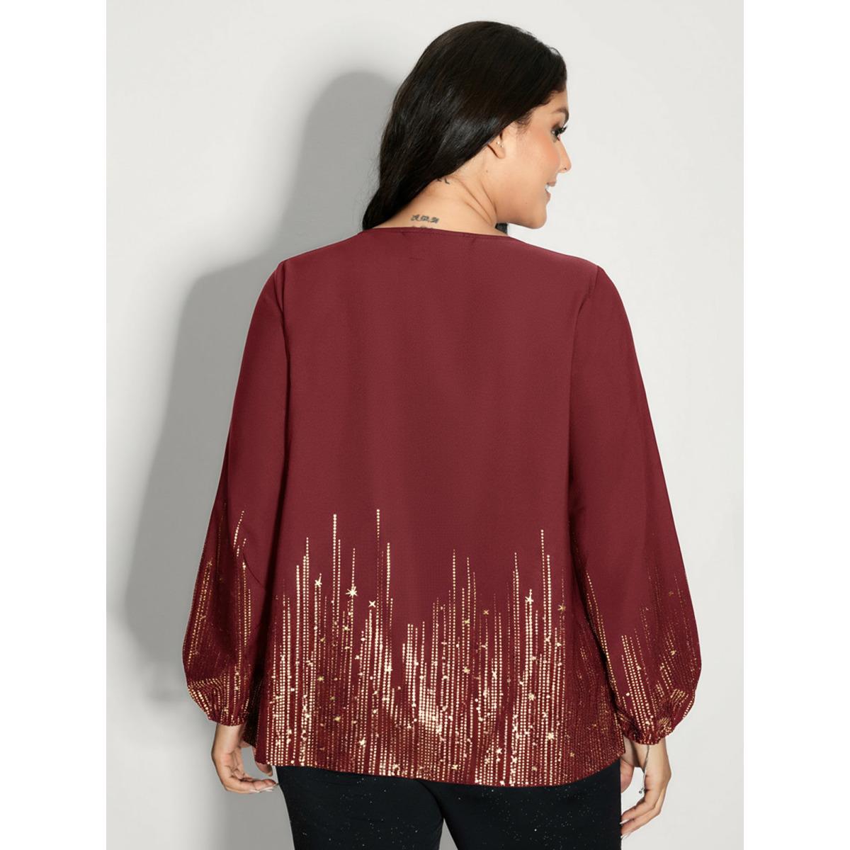 Plus Size Scarlet Shimmery Cut-Out Neck Blouse Women Party&Cocktail Extra Long Sleeve Round Neck Party Blouses BloomChic 10/M Product Image